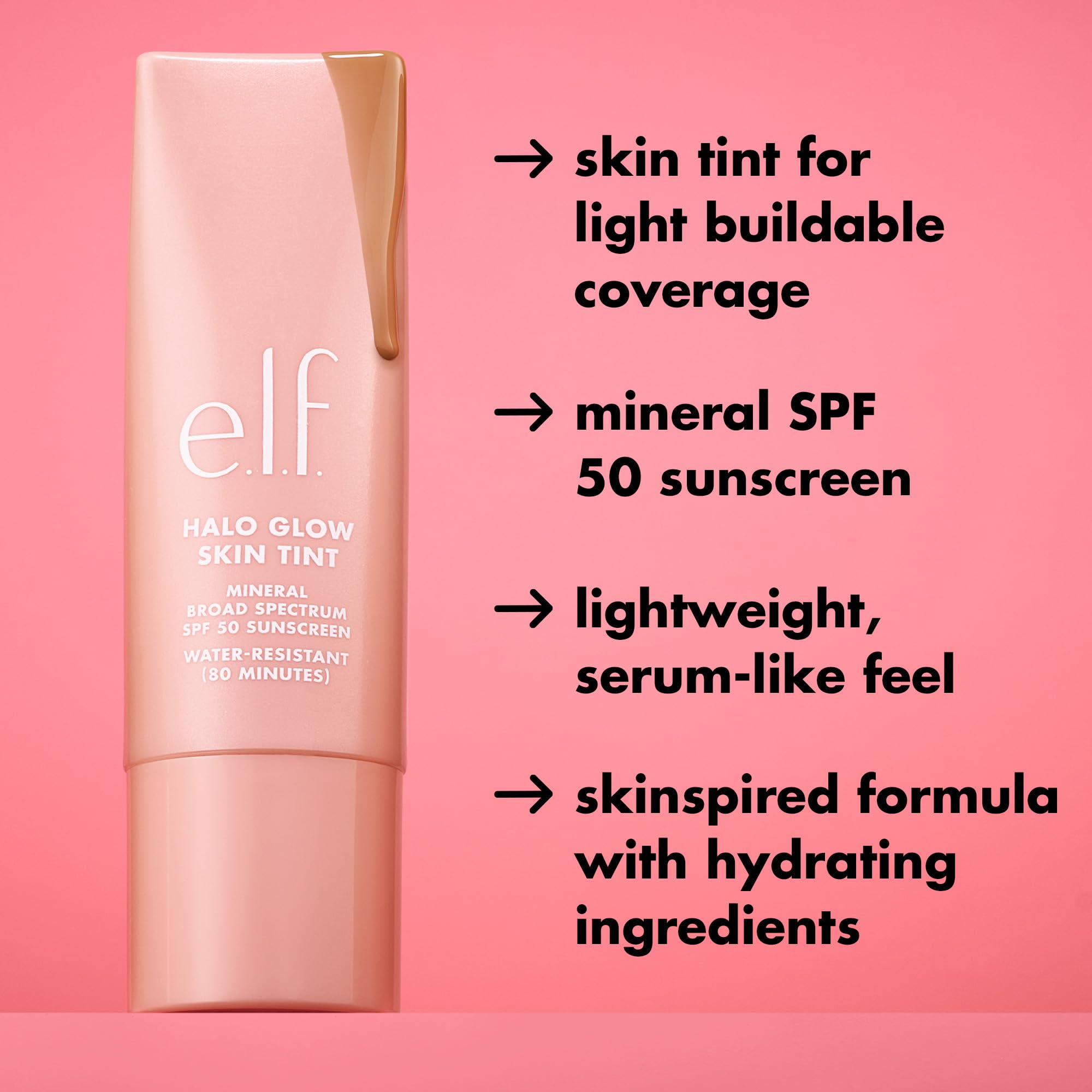 elf Halo Glow Skin Tint SPF 50, getönte Feuchtigkeitscreme für leichte, aufbaubare Deckkraft, verleiht einen natürlichen Glow, vegan und tierversuchsfrei, 8 Medium Neutral 3