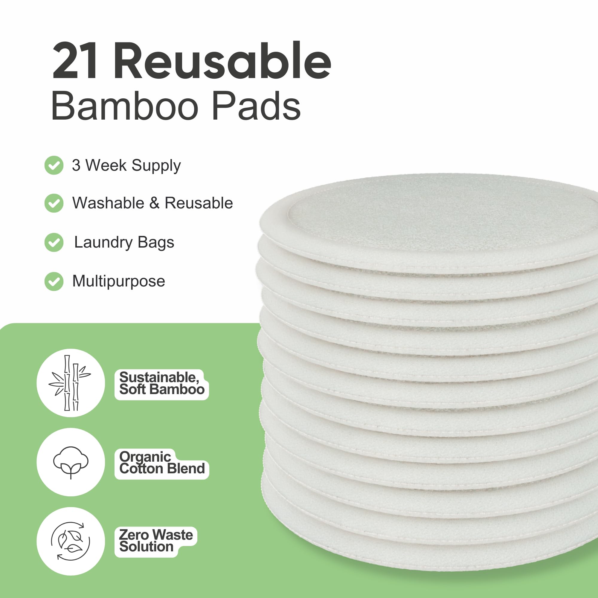 TRIBOO (21er-Pack) Wiederverwendbare Wattepads, superweiche Bambus-Wattepads
