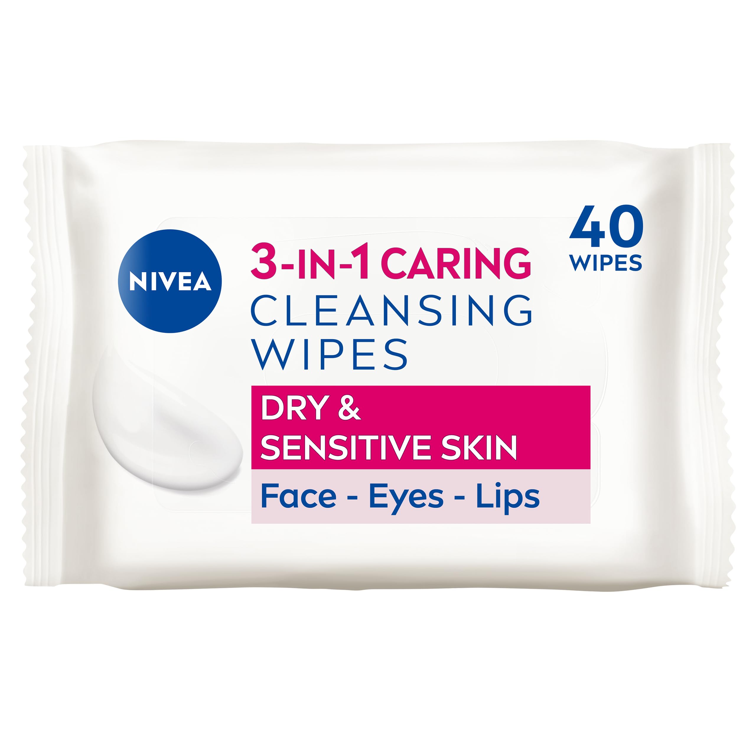 NIVEA 3in1 Caring Cleansing Wipes for Dry Skin with Pro-Vitamin B5 (40 Count)