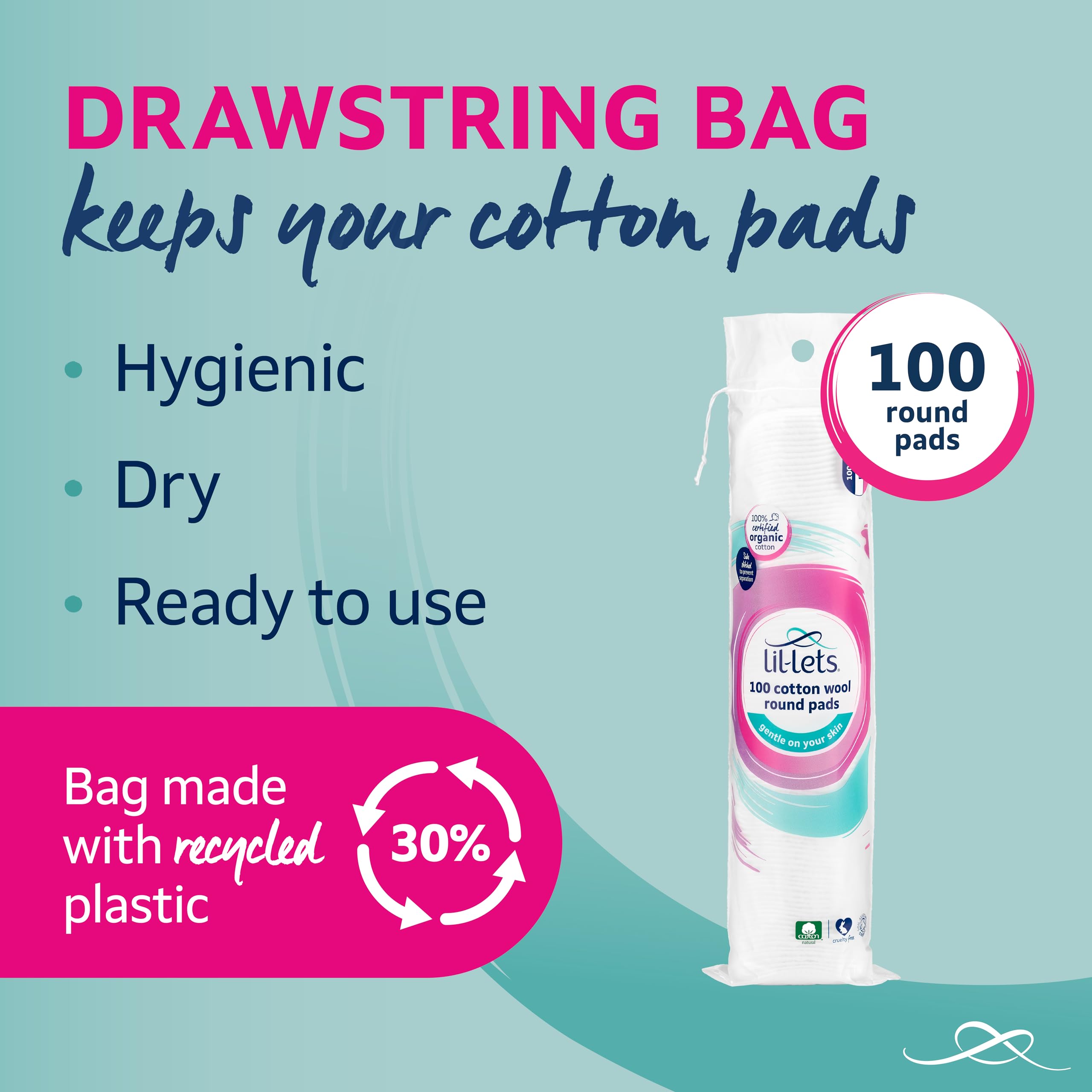 Lil-Lets Certified Organic Cotton Wool Round Pads, 100 Count, Soft & Absorbent 5