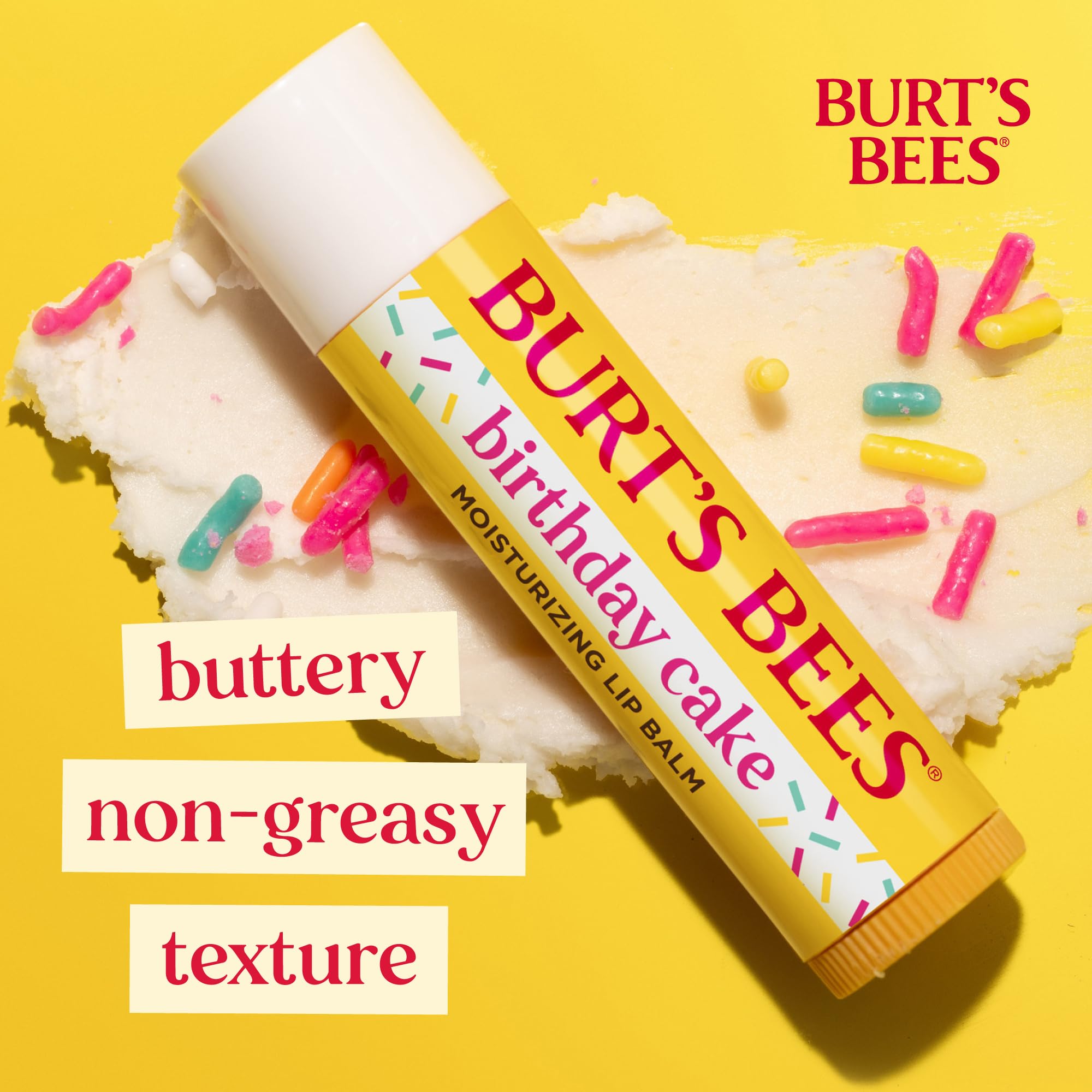 Burt's Bees Lippenbalsam Geburtstagskuchen, Feuchtigkeitsspendender Lippenbalsam mit Bienenwachs und 3