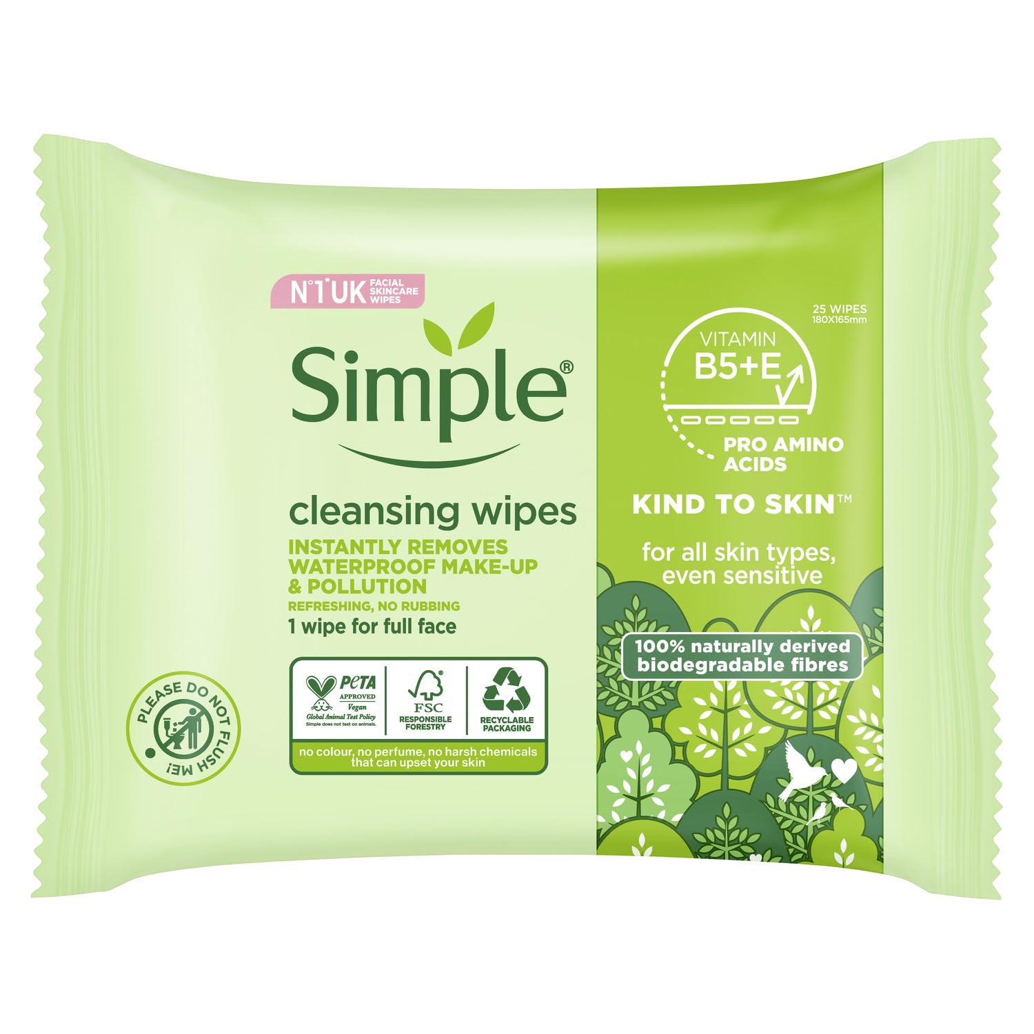 Simple Kind to Skin Bio-degradable Cleansing Wipes for Face Makeup Remover