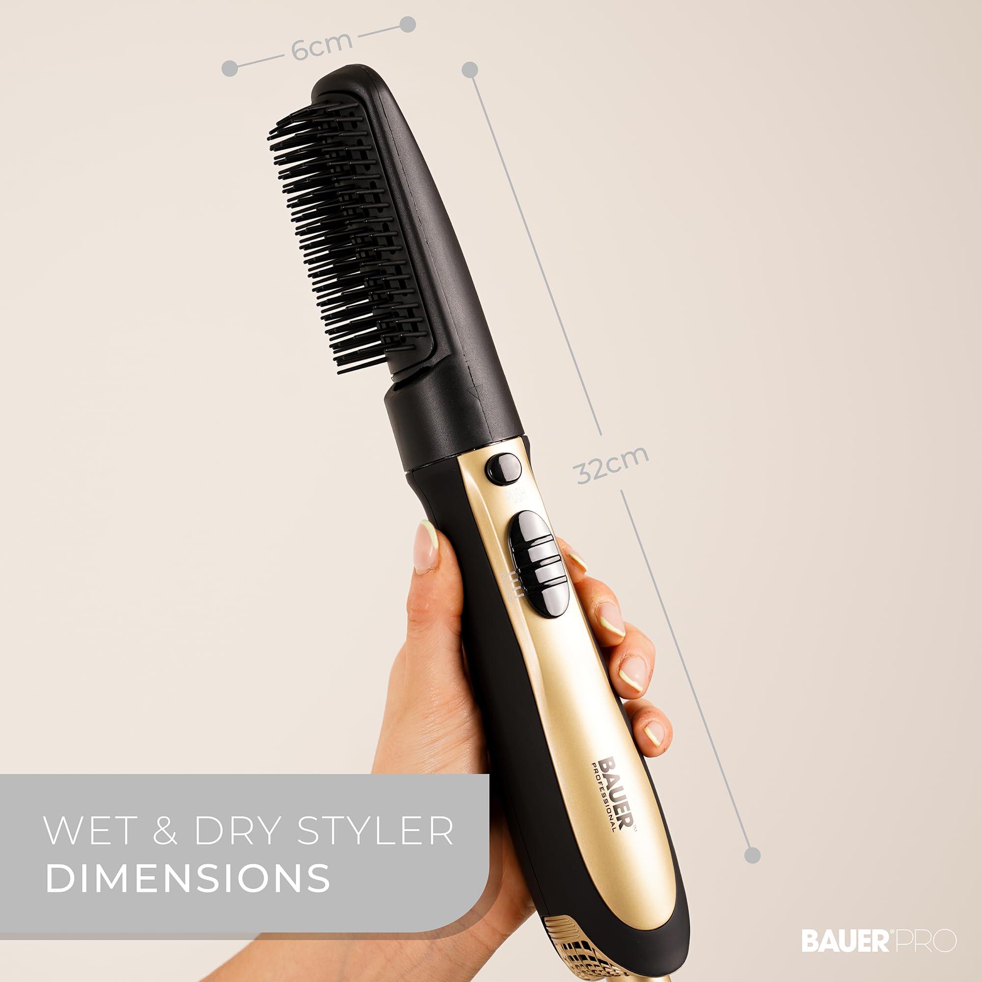 Bauer Professional Wet & Dry Styler Hot Air Brush 38880 - All-in-One Hair Styling Tool