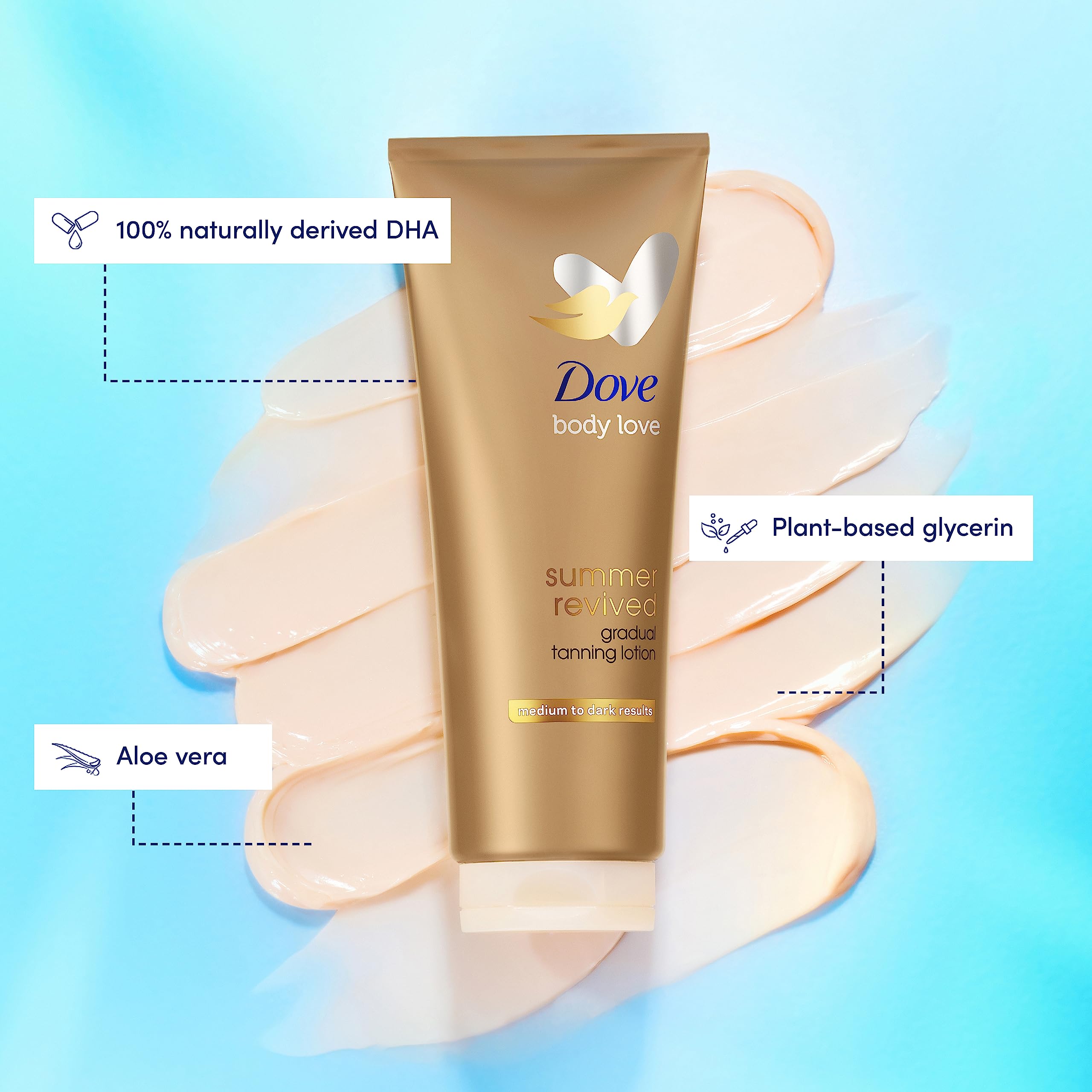 Dove Summer Revived Medium to Dark Gradual Tanning Lotion for Radiant Glow, 200 ml