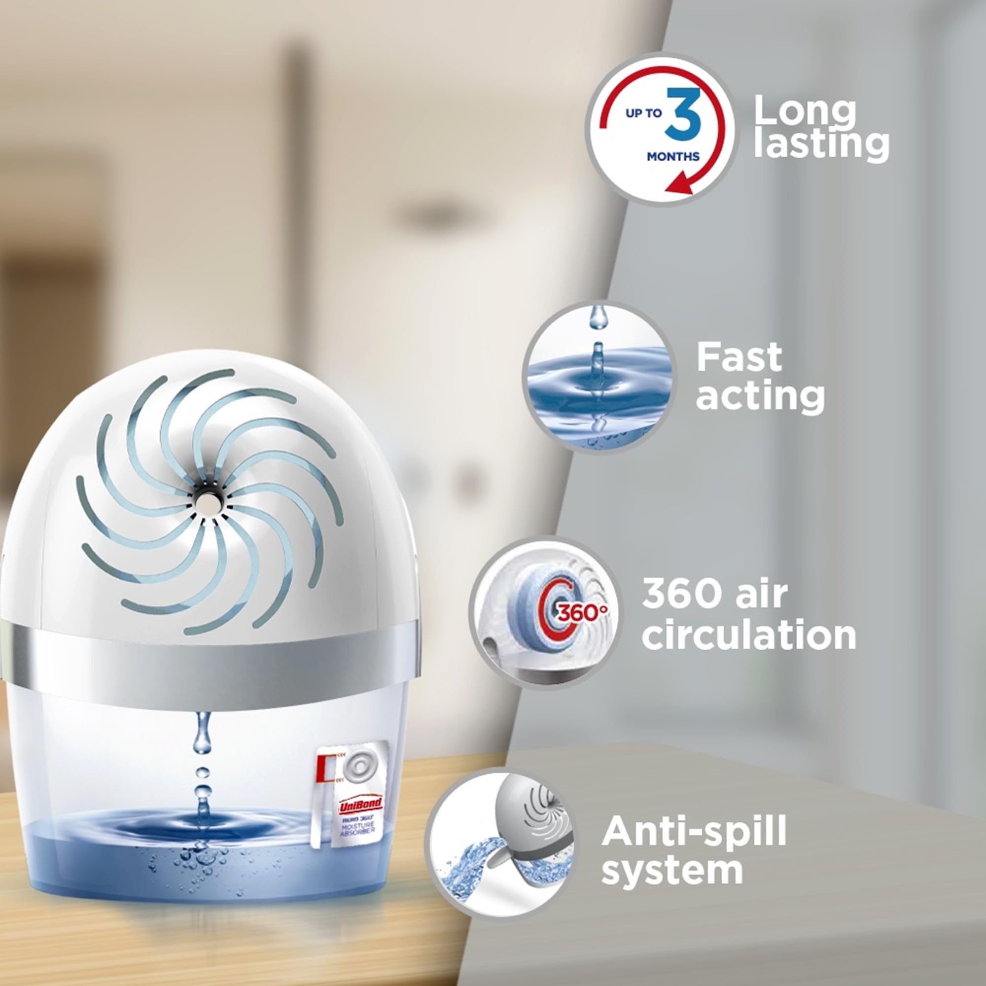UniBond AERO 360° Humidity Absorber with 1x Refill, Dehumidifier for Rooms up to 20m² 4