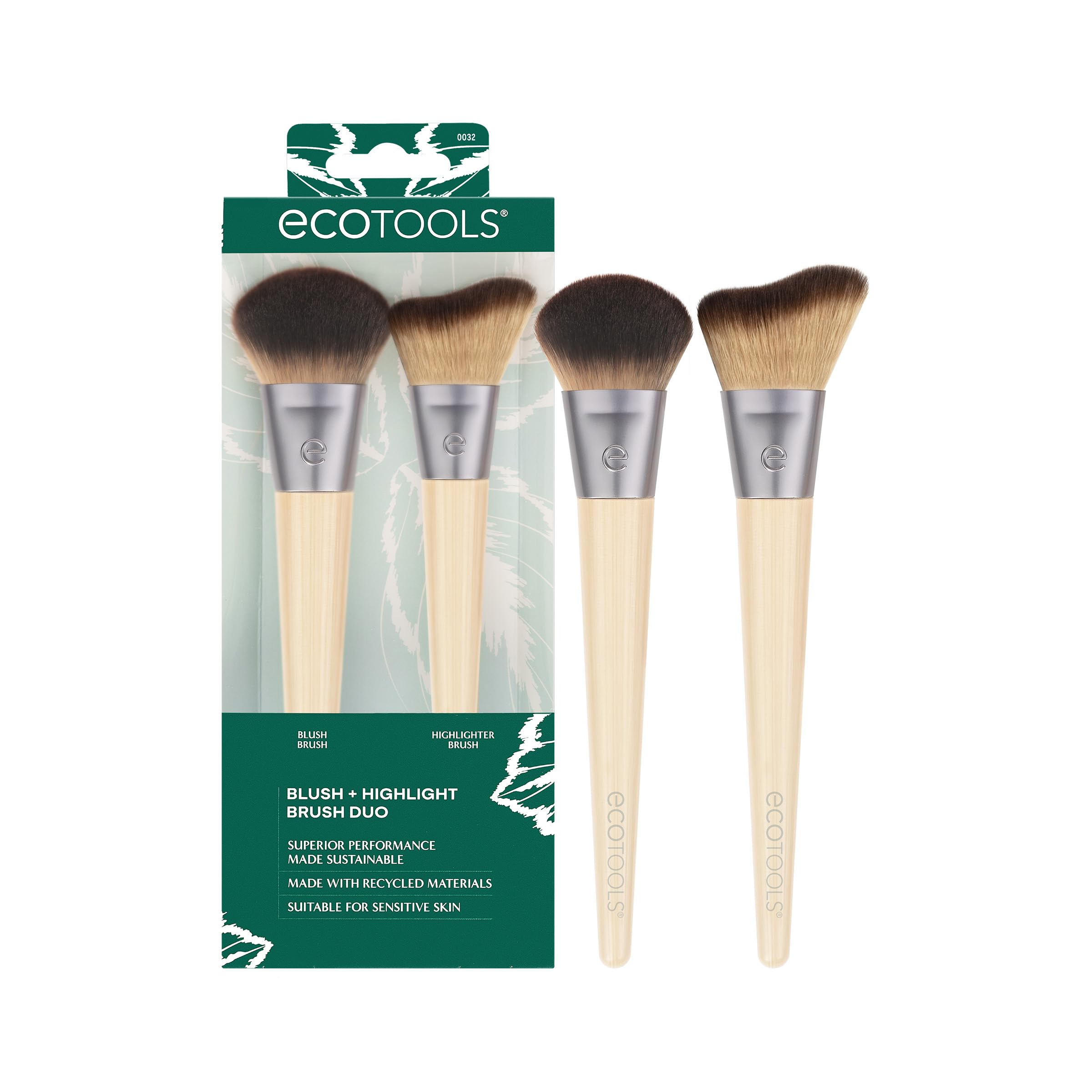 EcoTools New Natural Blush & Highlight Duo Face Makeup Brushes for Liquid and Cream Products