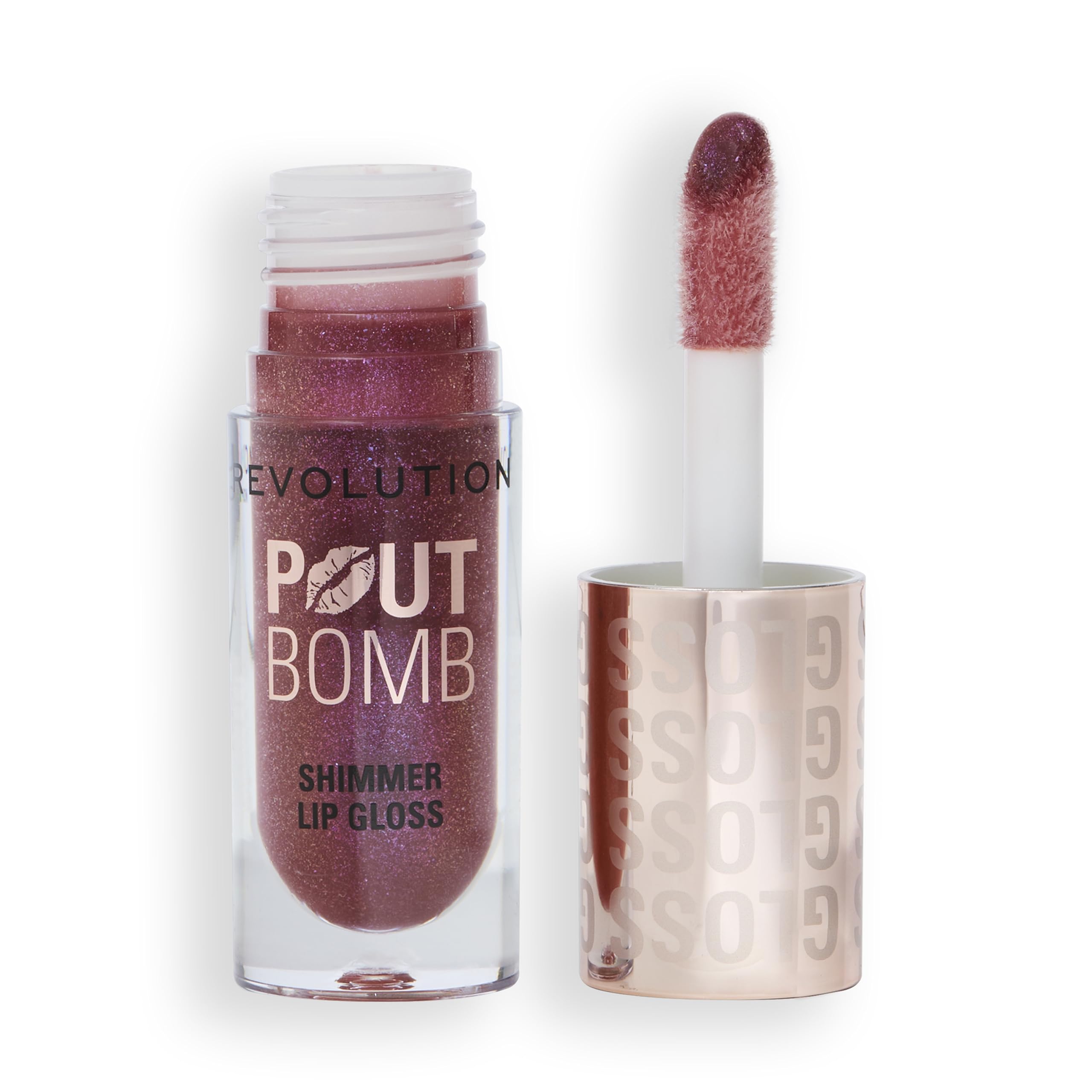 Revolution Pout Bomb Shimmer Gloss in Berry Lustre - High-Shine Lip Gloss with Hyaluronic Acid