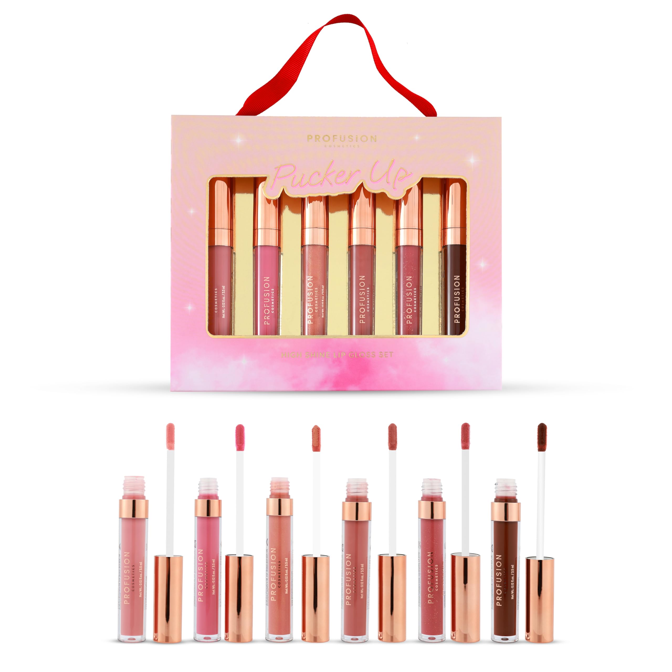 Profusion Cosmetics Pucker Up 6-Piece Lip Gloss Set with High-Shine Finish