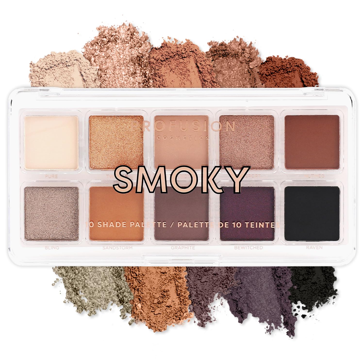 Profusion Cosmetics Smoky 10 Shade Eyeshadow Palette - High Pigmented Multi-Finish