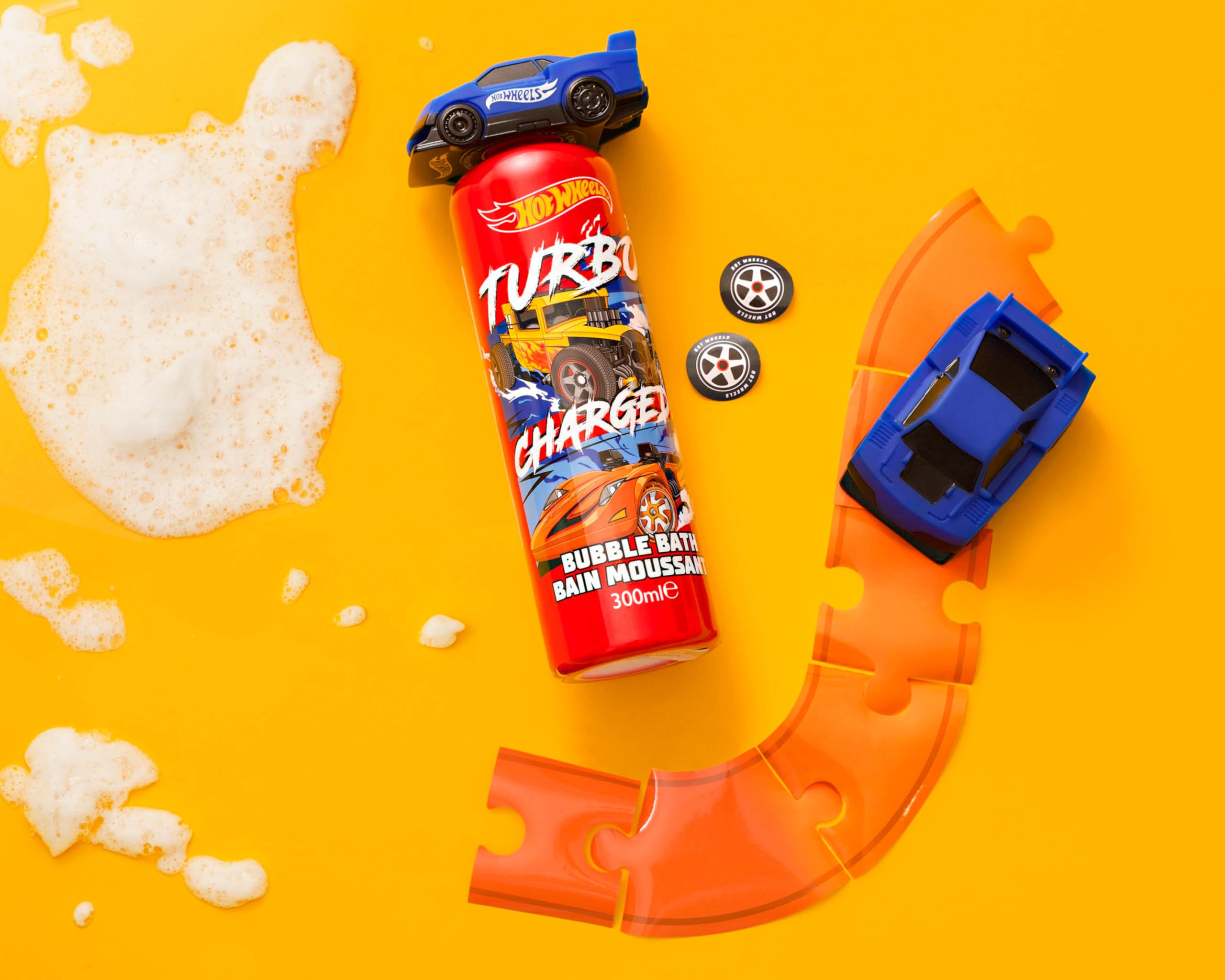 Hot Wheels Children's Bath Sticker & Bubble Bath Set with Toy Car 6