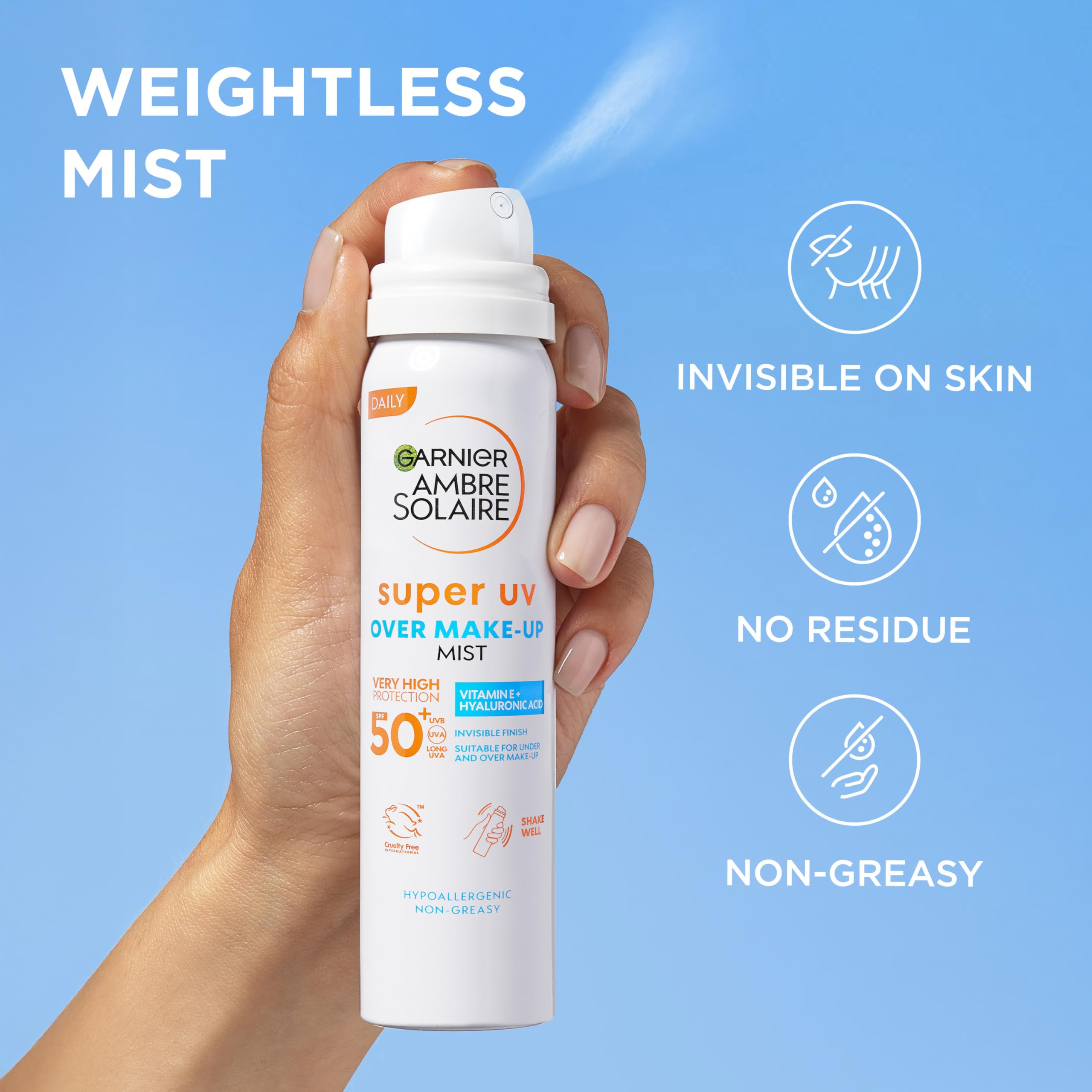 Garnier Ambre Solaire Over Makeup Super UV Protection Mist SPF50+ with Hyaluronic Acid & Vitamin E, 75ml 4