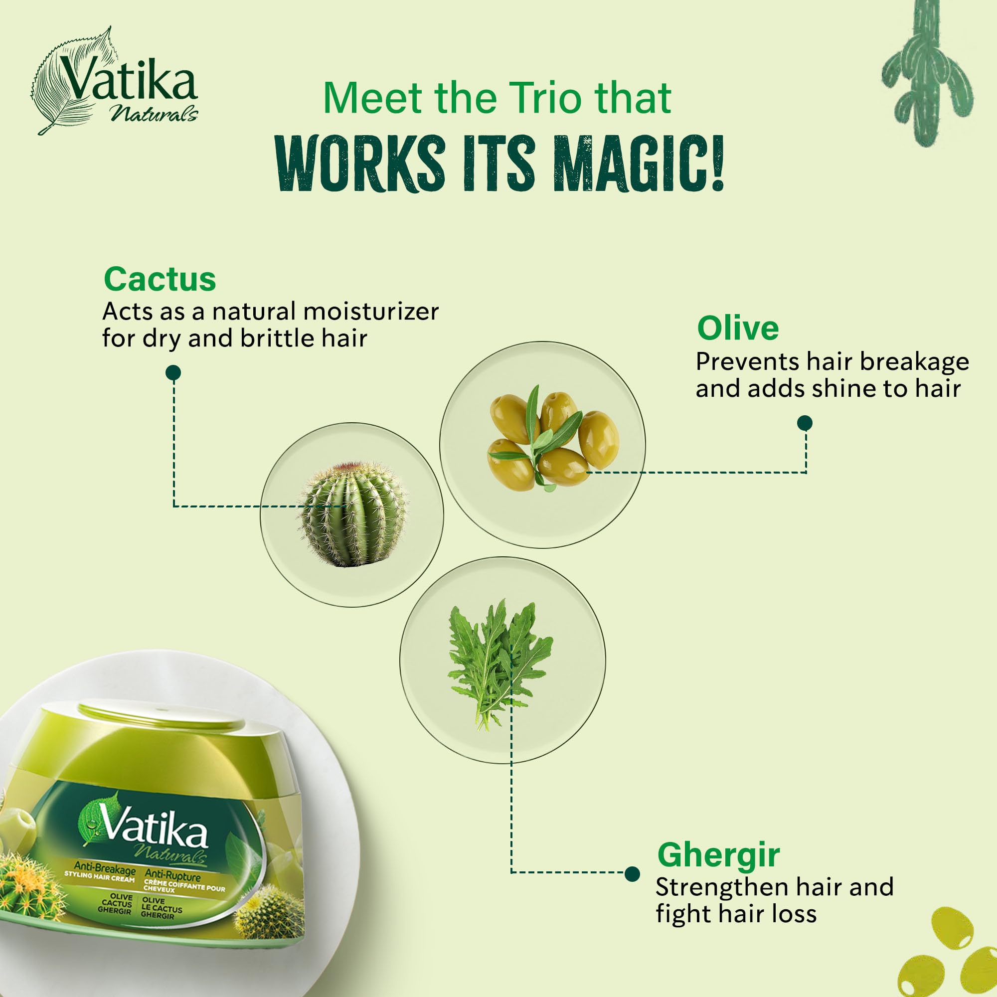 Vatika Naturals Anti-Breakage Hair Cream with Cactus & Olive - 210ml