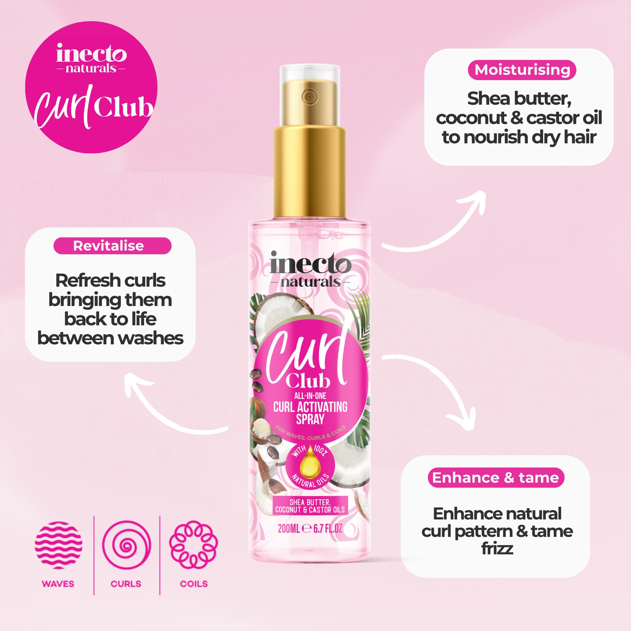 INECTO Curl Club All In One Curl Activating Spray 200ml - Refresh & Define Curls