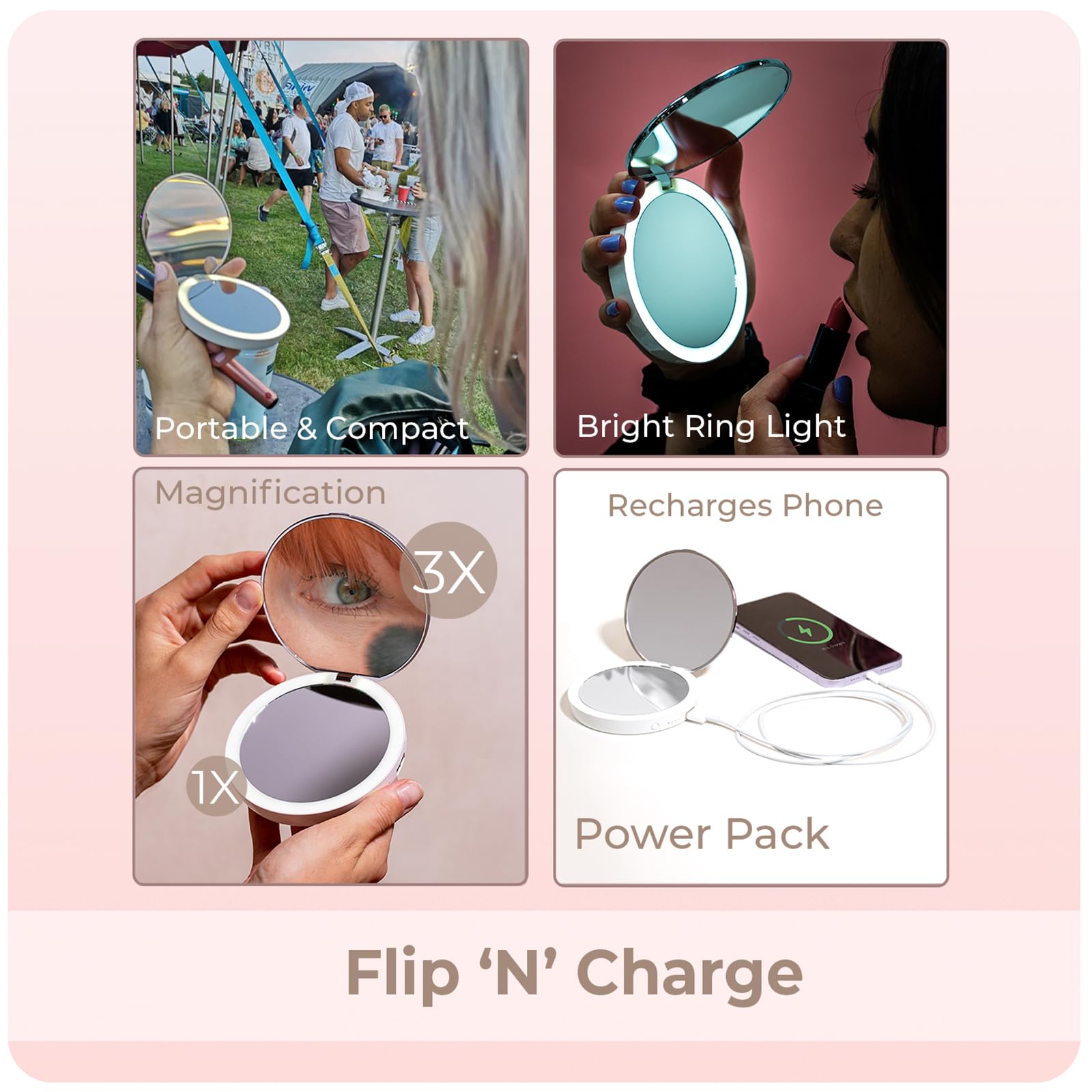 STYLPRO Flip 'n' Charge LED Mirror with Power Bank and 3x Magnification 4