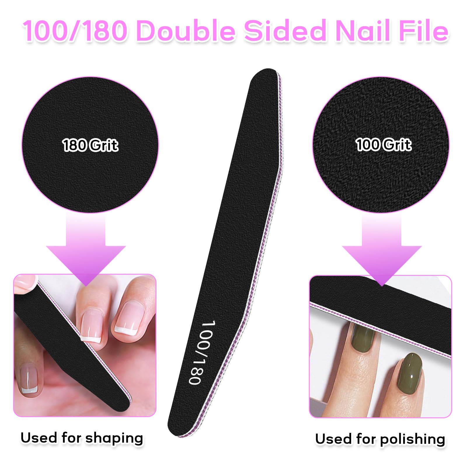 MOXYOY 10PCS Black Nail Files, 100/180 Grit Double-Sided Emery Boards for Professional Nail Shaping 4