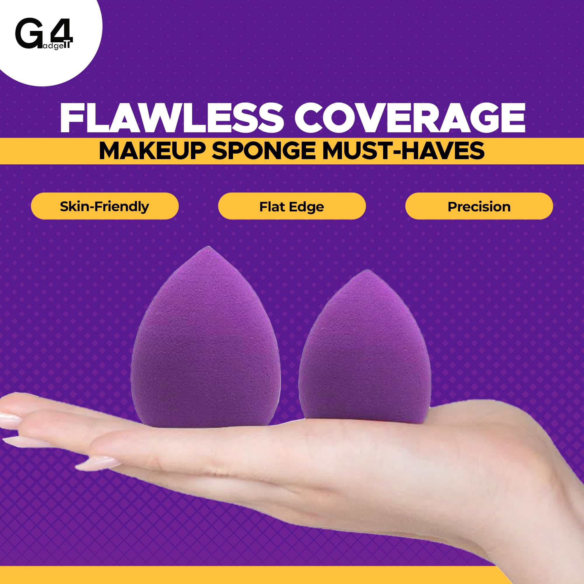 G4GADGET 5 PCS Purple Makeup Sponges - Non-Latex, Wet/Dry, Flawless Application for All Skin Types 2
