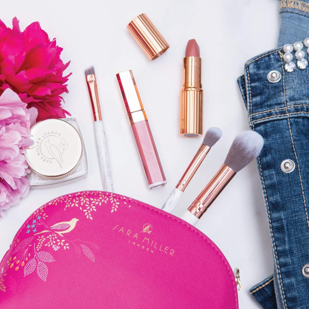 Sara Miller London Chelsea Small Cosmetic Bag - Pink with Golden Leaves & Exotic Birds 7