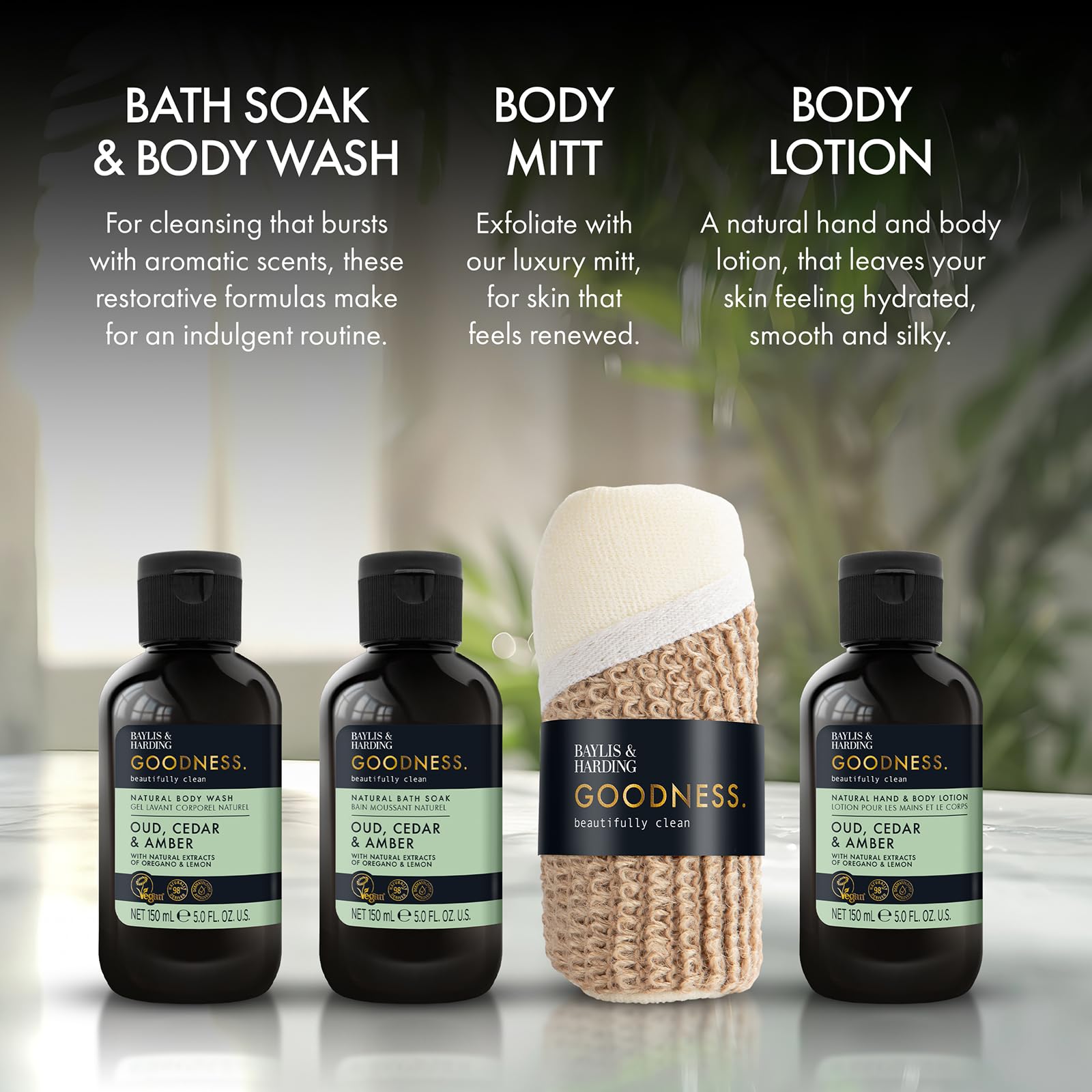 Baylis & Harding Goodness Oud, Cedar & Amber Essentials Gift Set - Vegan 4