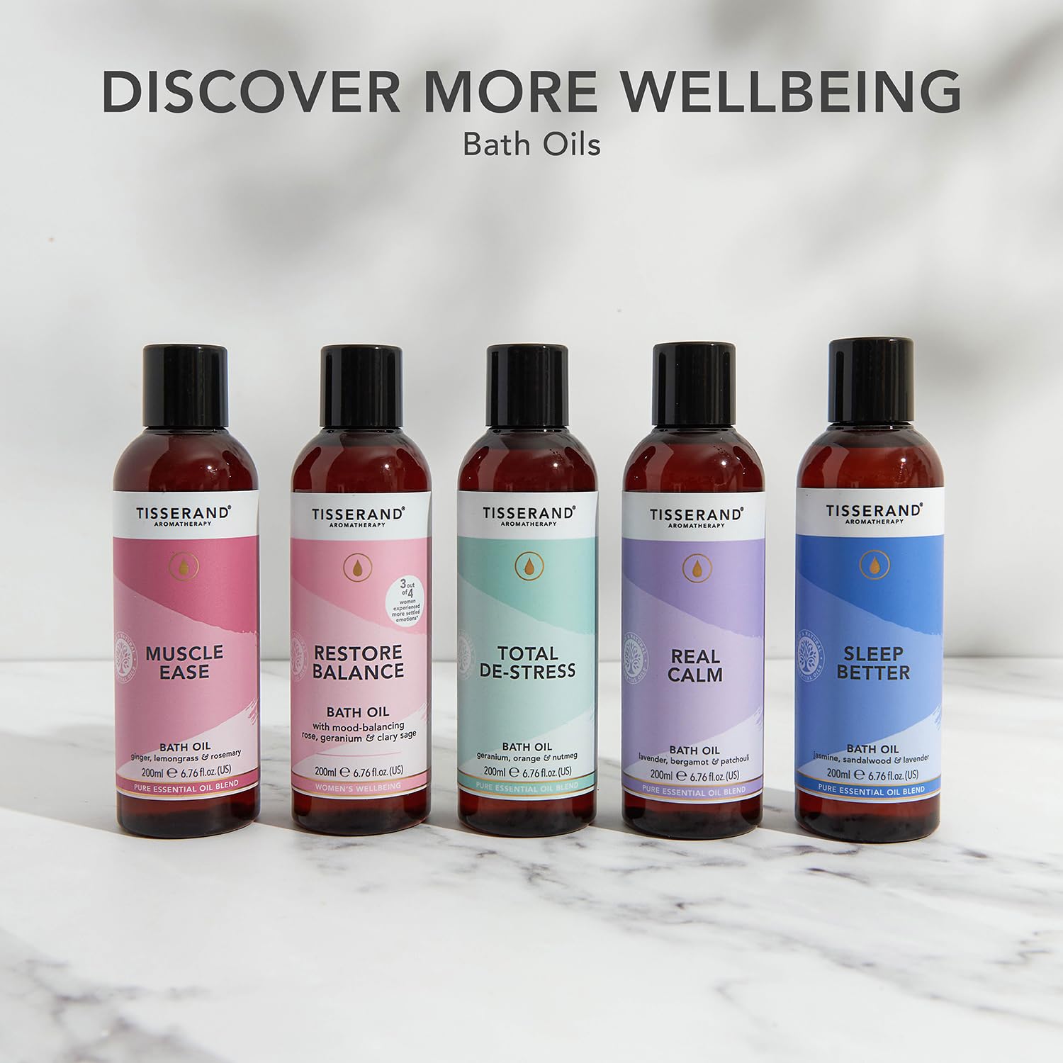 Tisserand Aromatherapy Total De-Stress Bath Oil with Orange, Geranium & Nutmeg 200ml 7