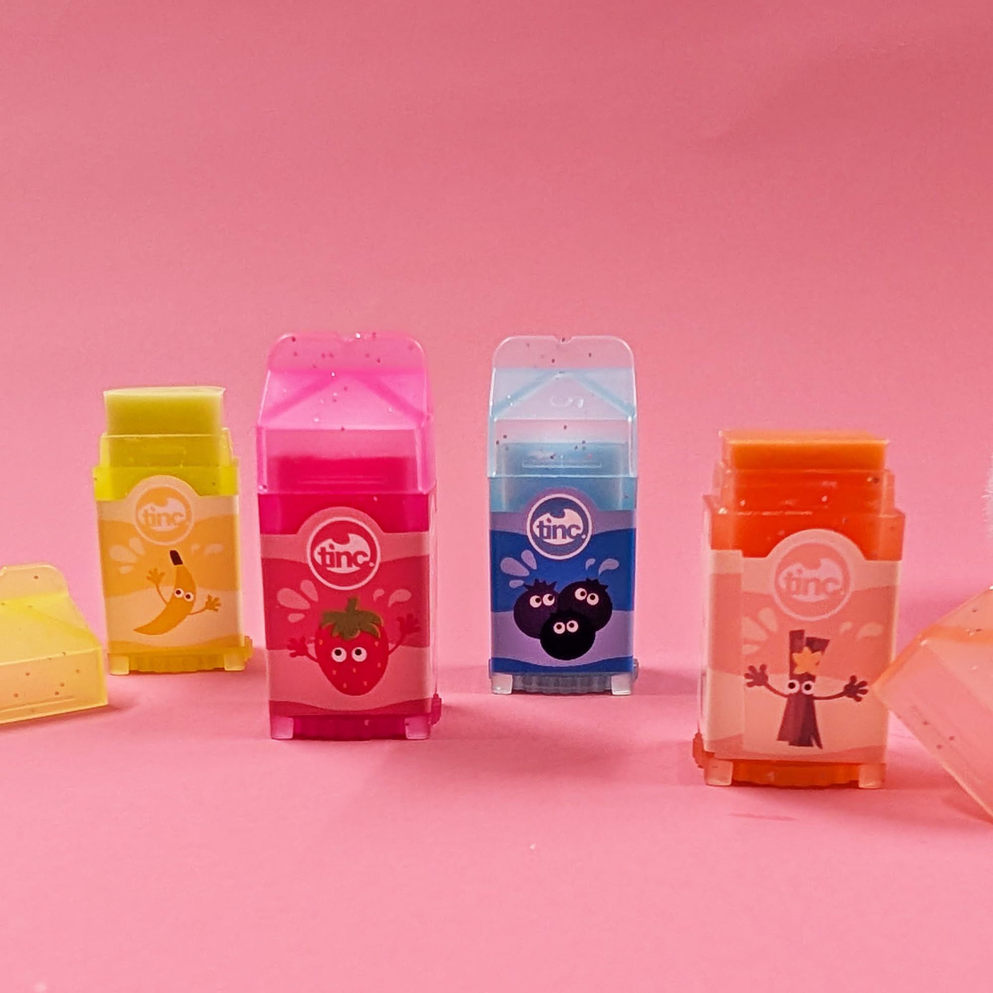 Tinc Mini Milk Lip Balms - 4 Fruity Scents: Strawberry, Banana, Vanilla & Blueberry for Moist Lips 9