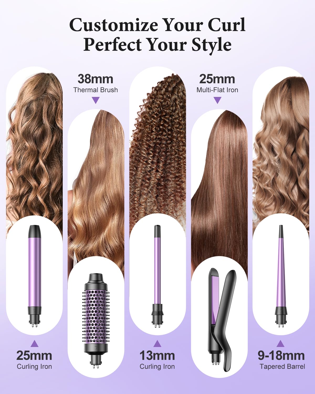 BESTOPE PRO 5-in-1 Lockenstab-Set mit Heizbürste und Glätteisen, 13 Temperaturstufen für alle Haarlängen, inklusive hitzebeständiger Matte, Handschuh und Clip, Roségold
