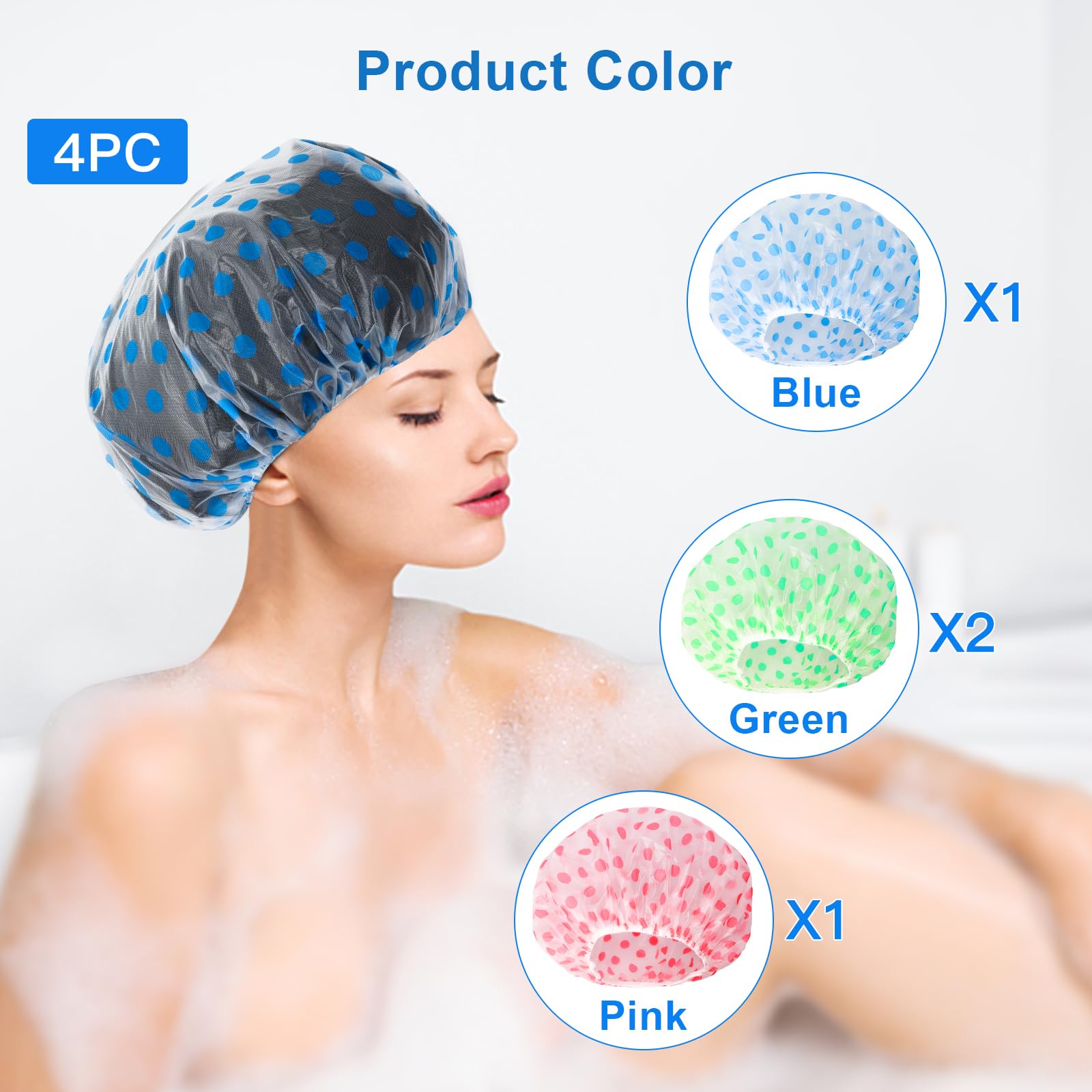 MOXYOY 4PCS Waterproof Reusable Shower Caps for Women with Long Hair 3