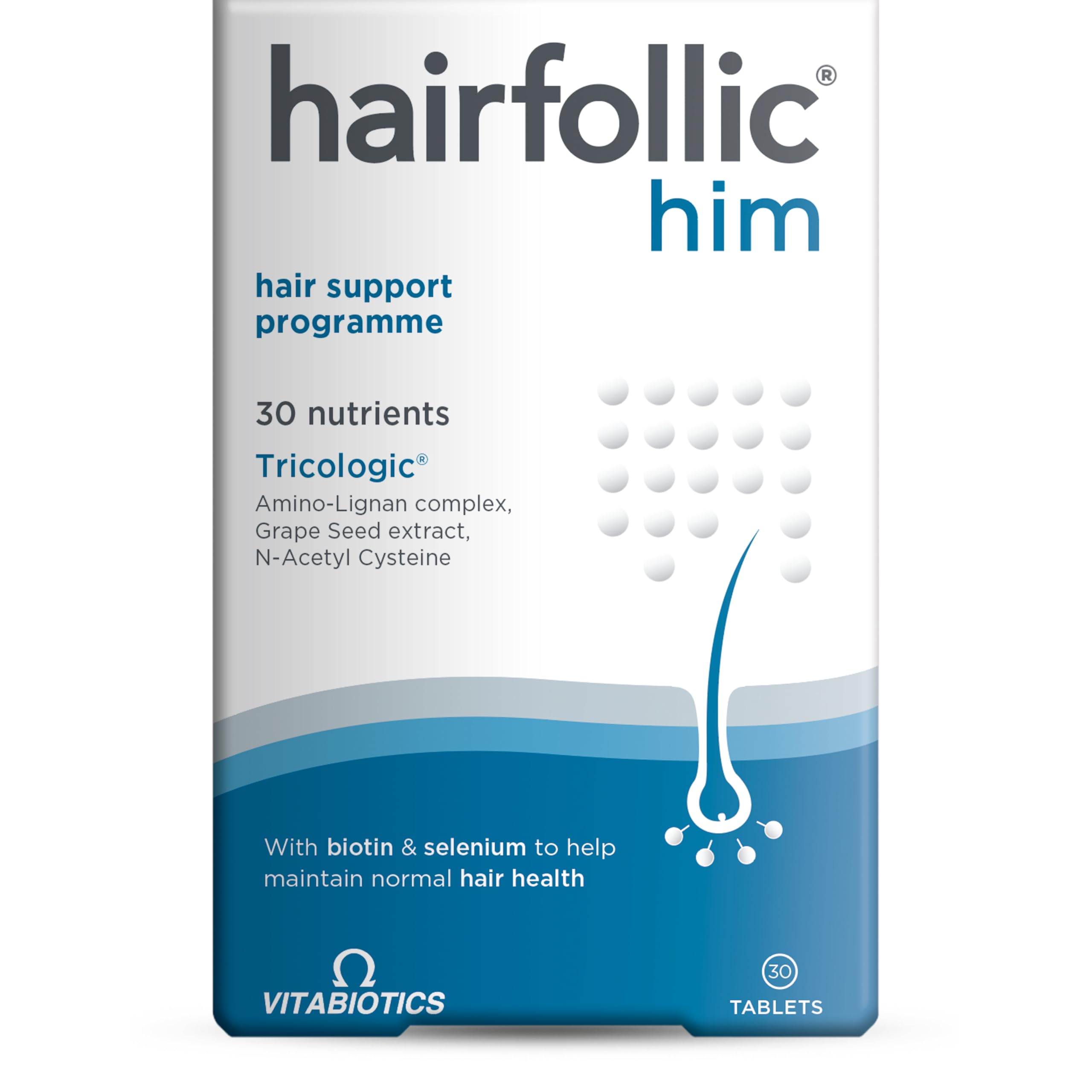Hairfollic Vitabiotics Him Tablets - 30 Count for Healthy Hair Maintenance