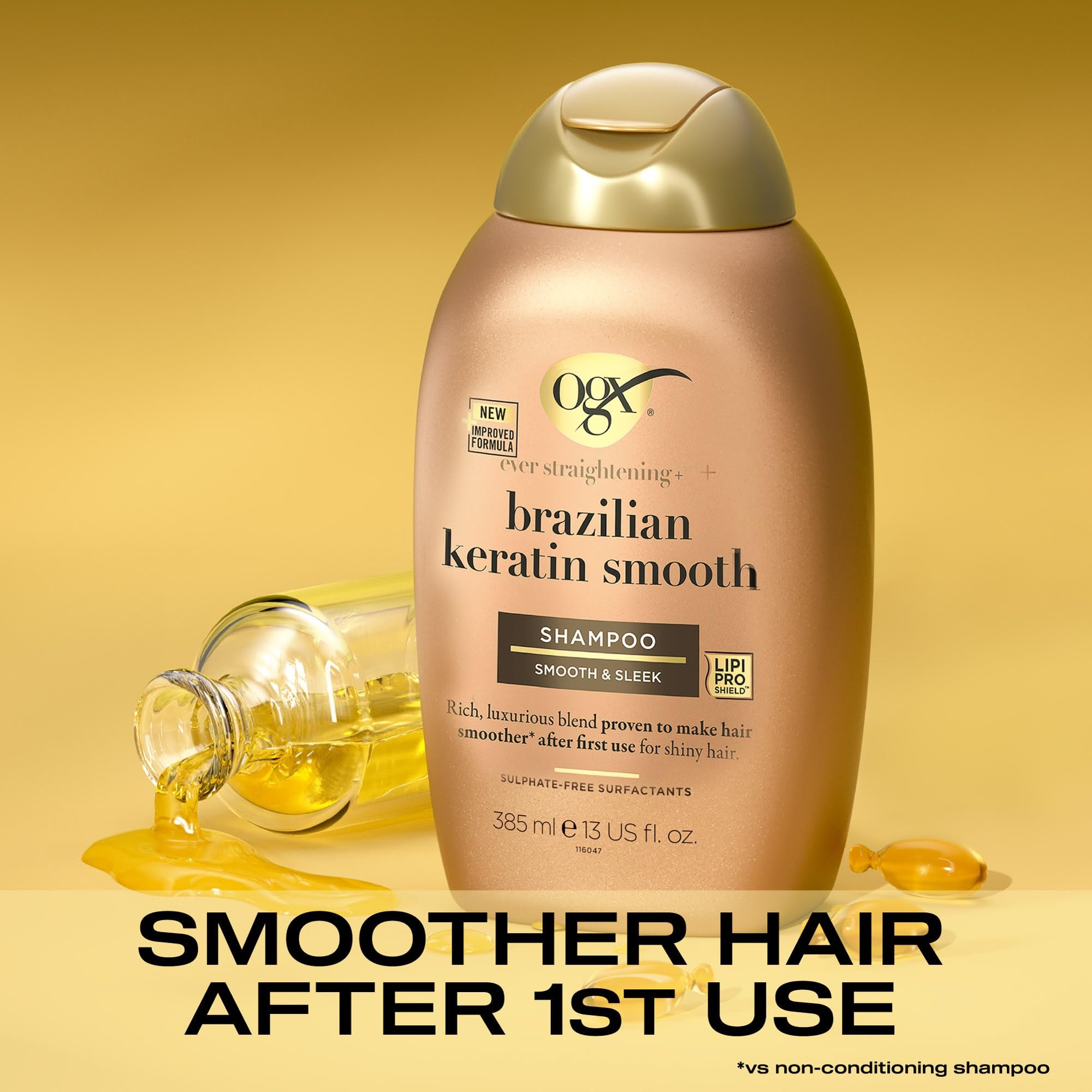 OGX Brazilian Keratin Smooth Shampoo for Strengthening and Softening Hair, 385ml