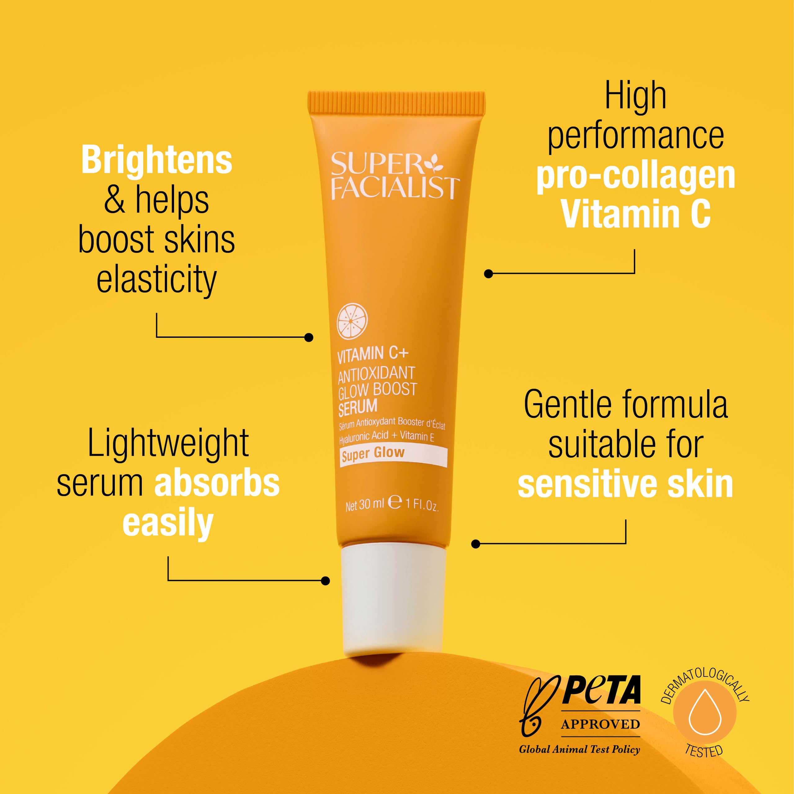 Super Facialist Vitamin C + Glow Boost Skin Serum, Oil Free, Vegan Friendly, 30ml