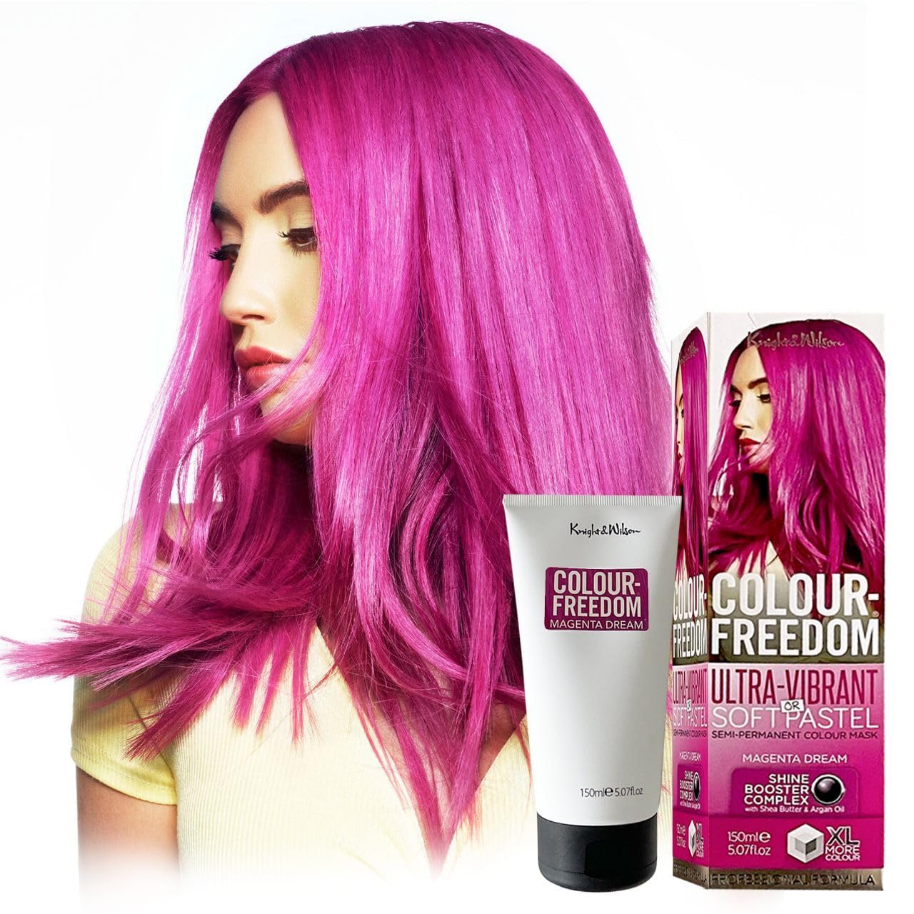 Knight &amp; Wilson Colour-Freedom 150ml Magenta Dream Purple Semi-Permanente Haarfarbe - Ultra-Brillante, vegane Farbmaske mit Glanzverstärker-Komplex - Ammoniakfreie Farbe, hält bis zu 6-10 Haarwäschen