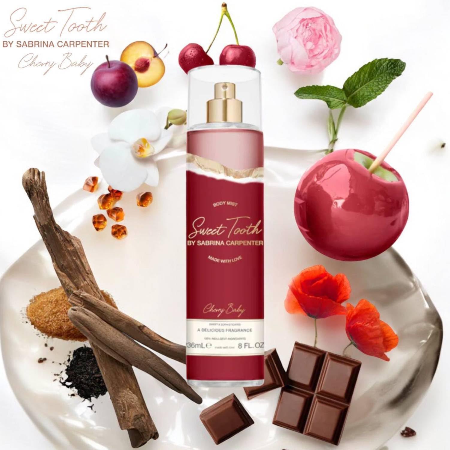 Sabrina Carpenter Sweet Tooth Damen-Parfümiertes Körperwasser Verschiedene Duftrichtungen 236 ml (Cherry Baby)
