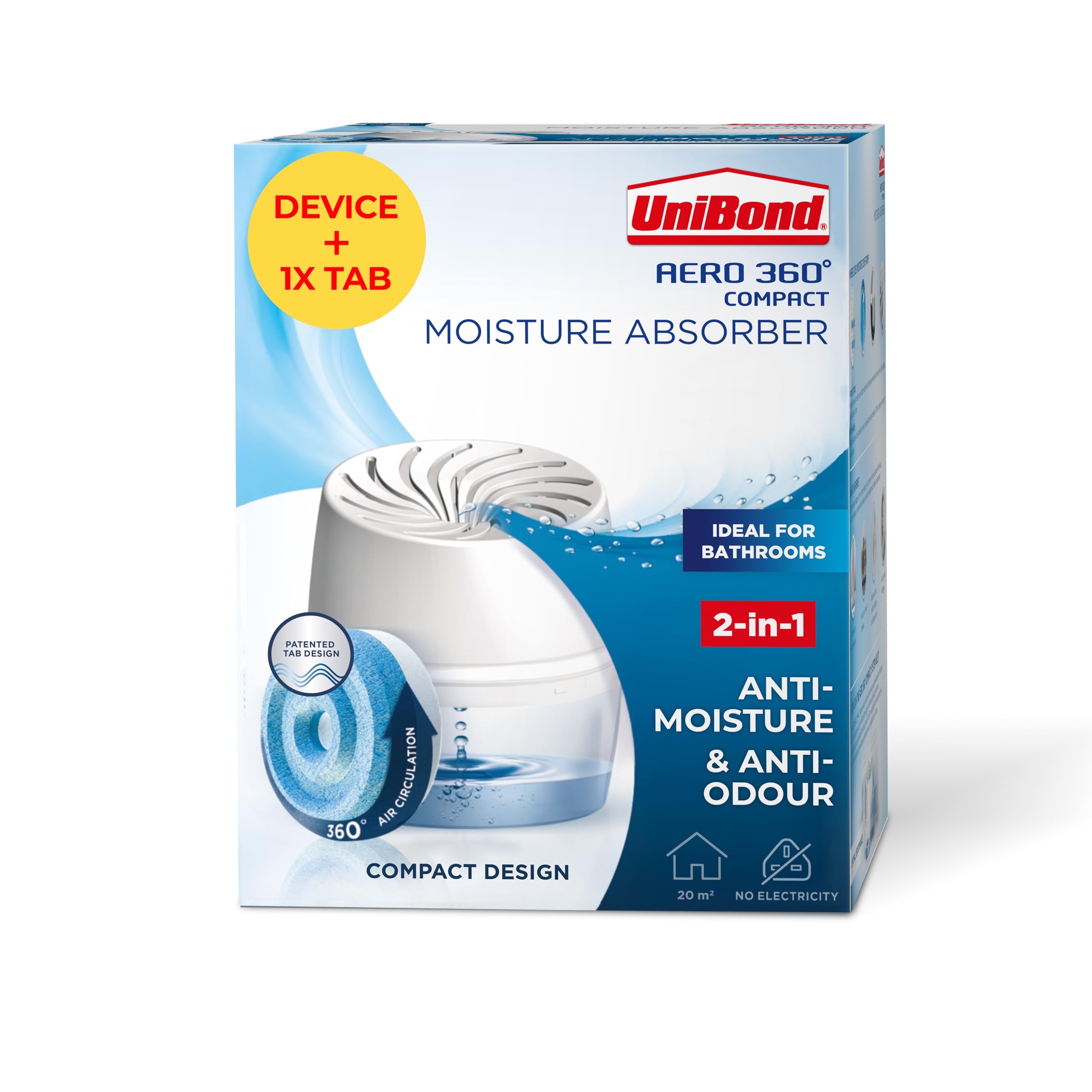 UniBond AERO 360° Humidity Absorber with 1x Refill, Dehumidifier for Rooms up to 20m² 1