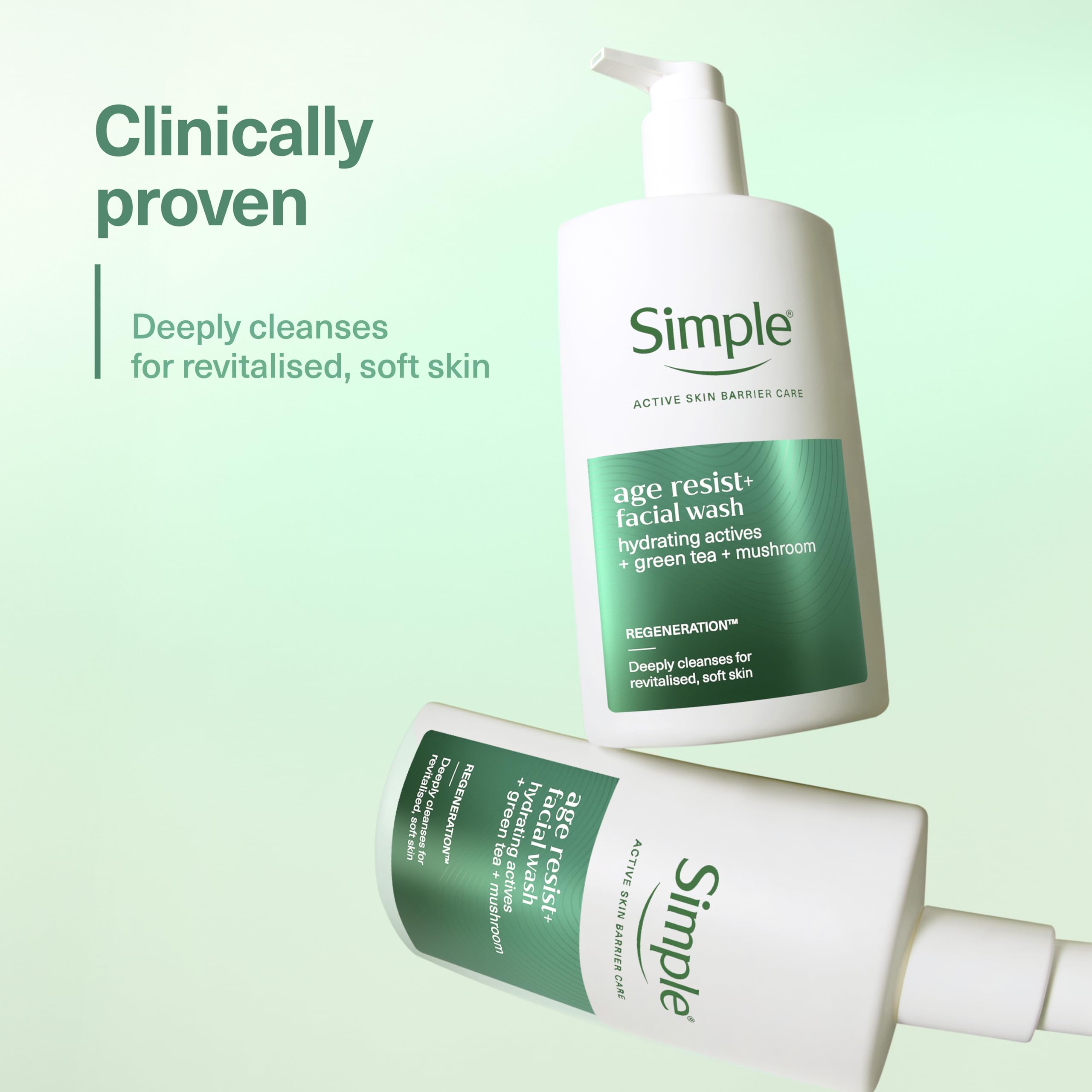Simple Age Resist+ Gesichtsreiniger mit feuchtigkeitsspendenden Wirkstoffen, Grüntee und Pilzen 4