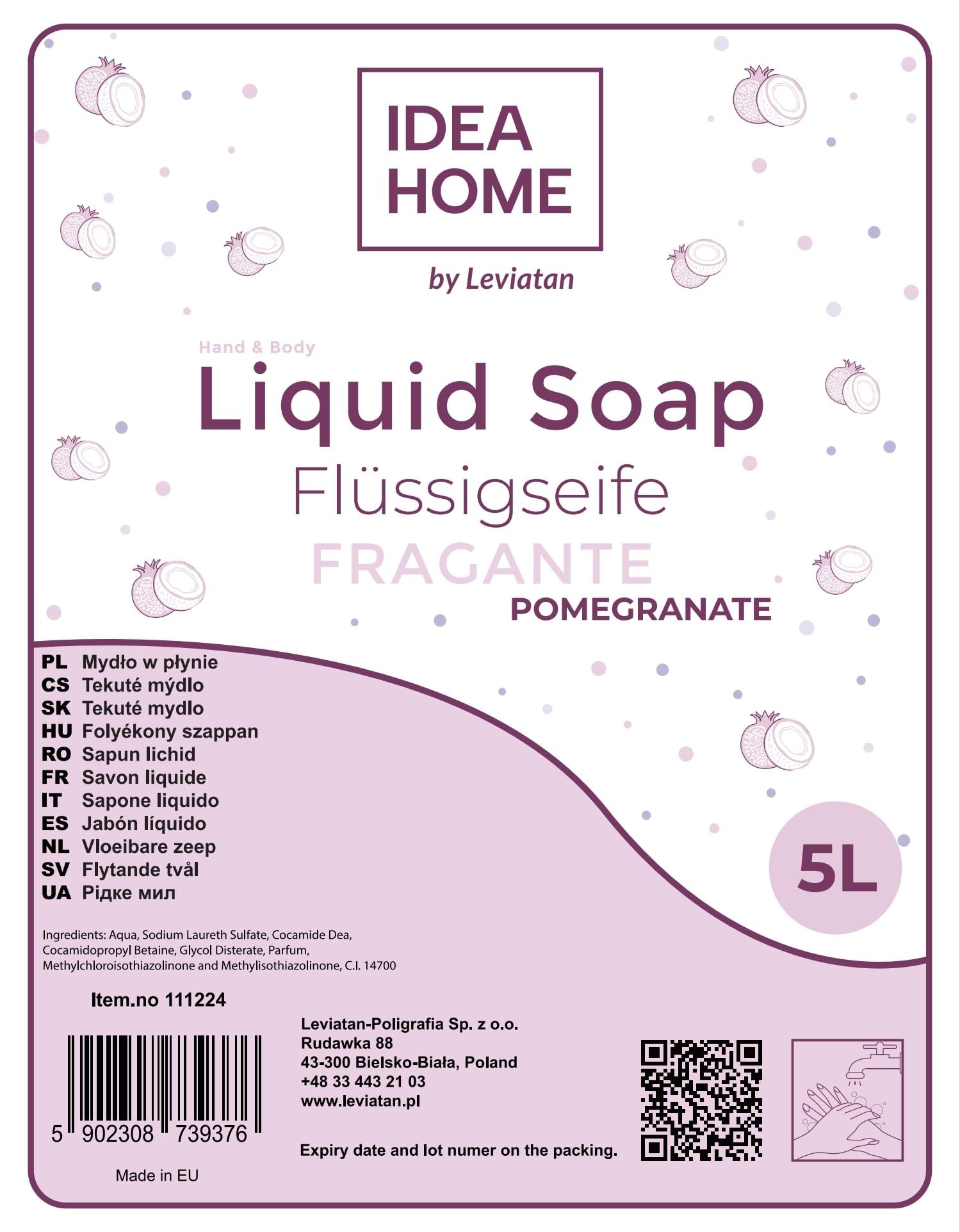 IDEA HOME Liquid Hand Soap 5L - Pomegranate & Coconut Milk - Enriched with Vitamins A, E, F 7