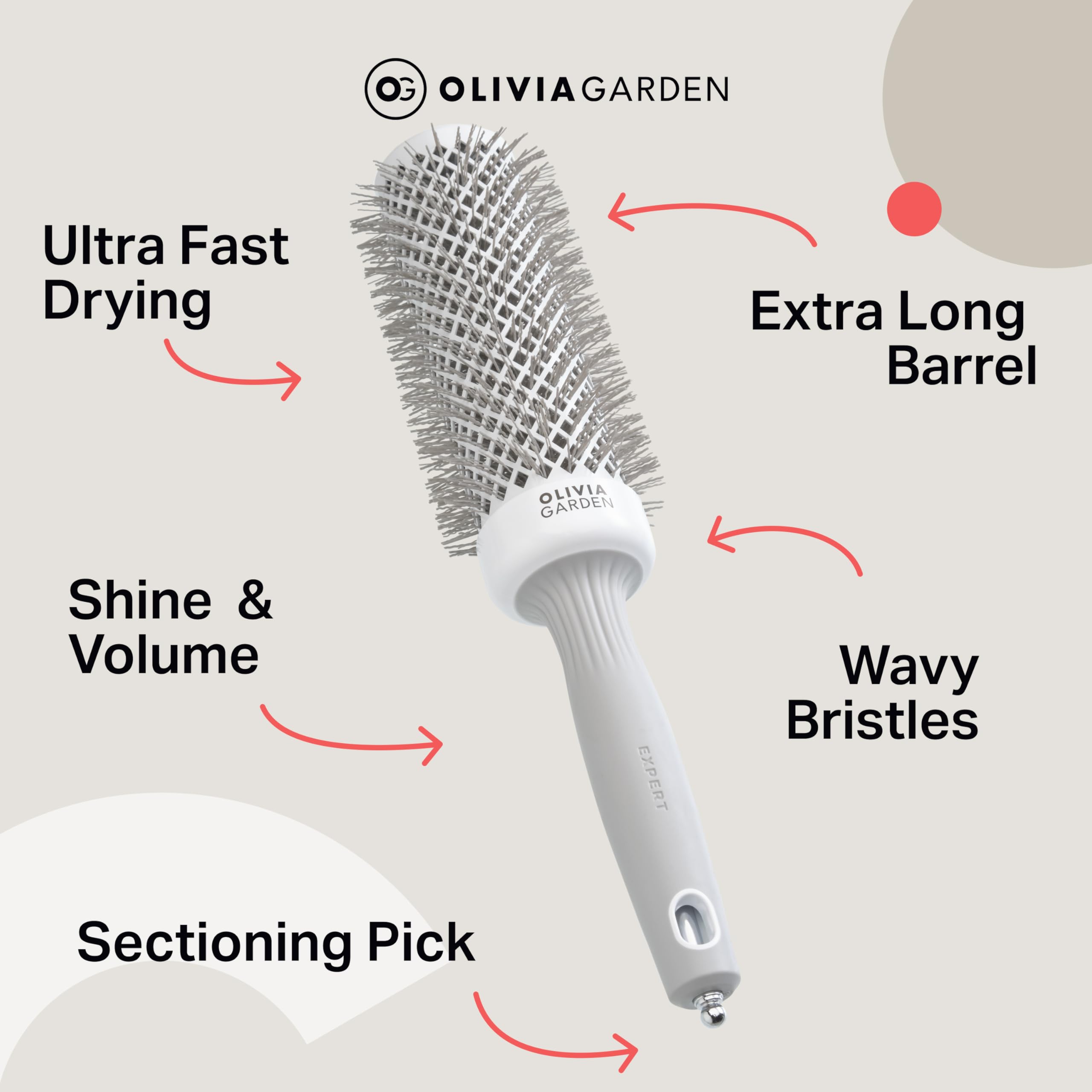 Olivia Garden Expert Blowout Speed ​​– Weiß &amp; Grau – 45 – Keramikbeschichtete Rundbürste mit extra langem Bürstenkörper für 25 % schnelleres Föhnen 7
