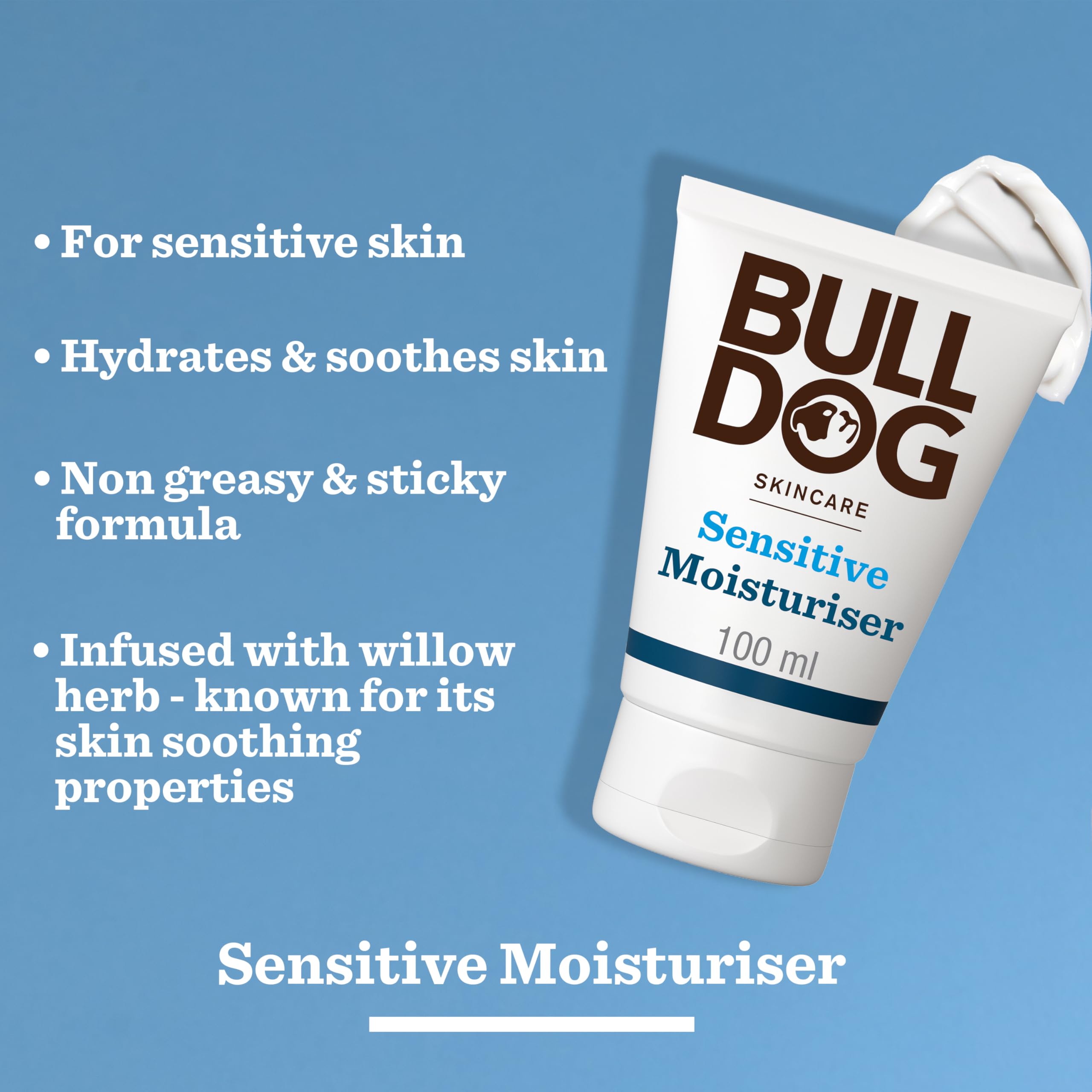 Bulldog Sensitive Moisturiser for Men, Hydrating Face Care (100ml)