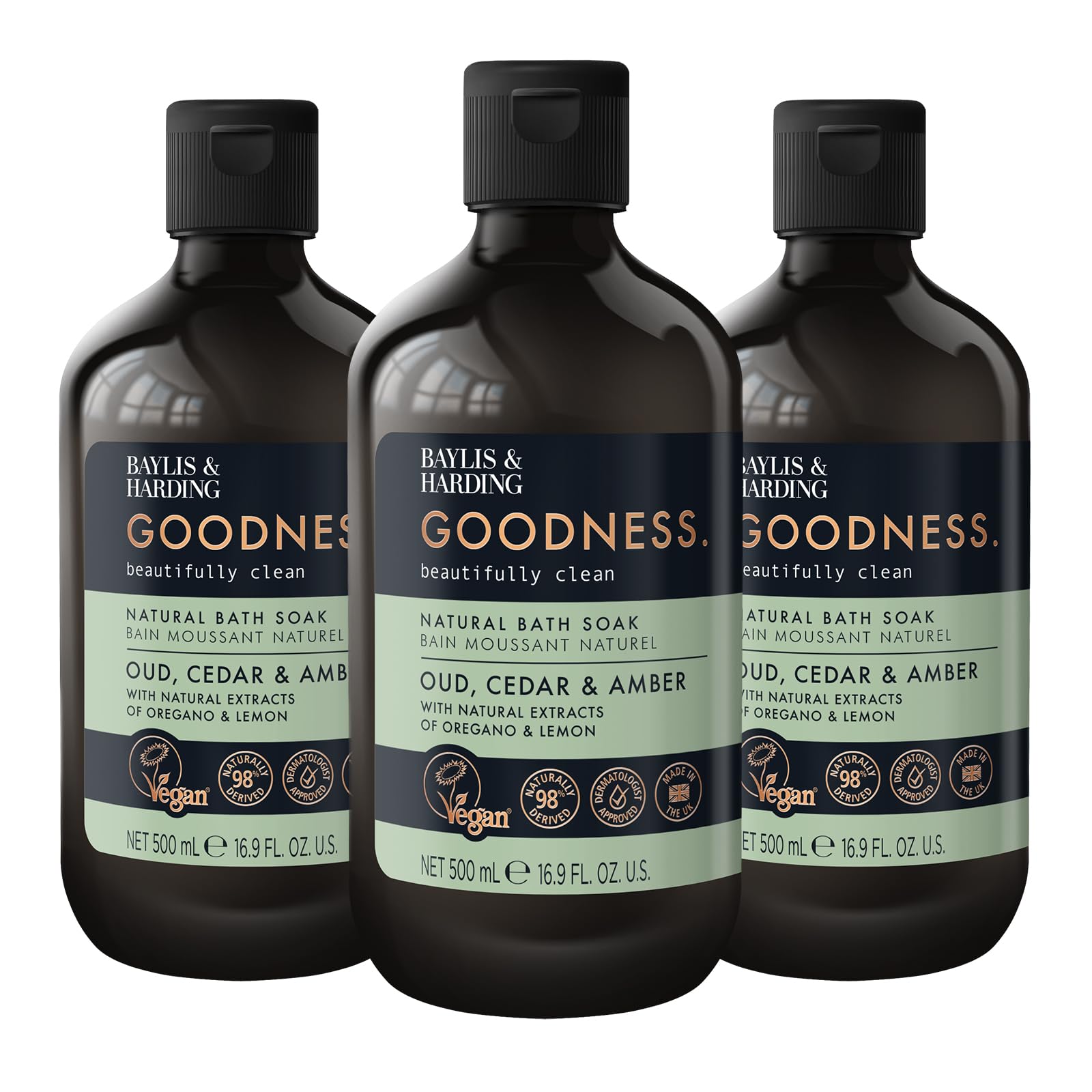 Baylis & Harding Goodness Oud, Cedar & Amber Bath Soak, 500 ml (Pack of 3)