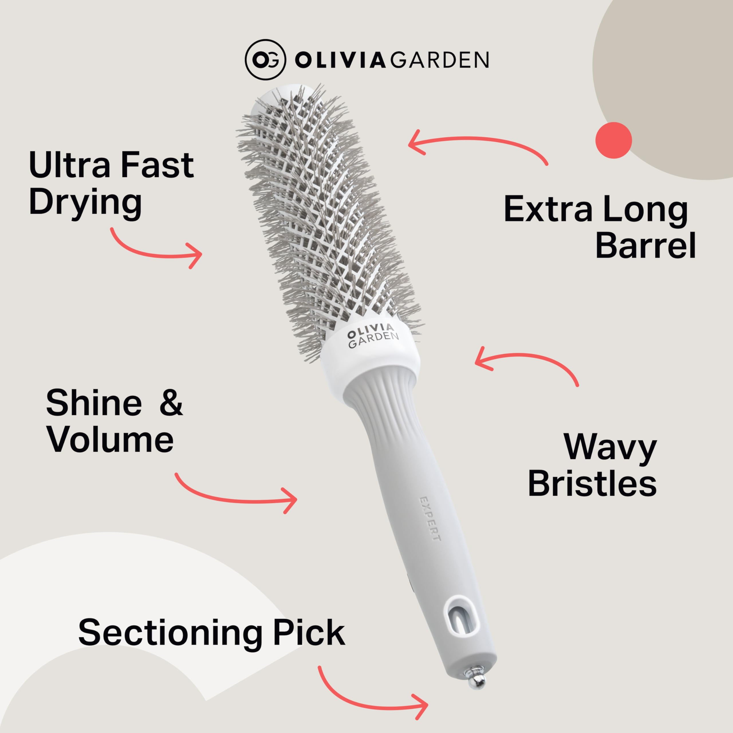 Olivia Garden Expert Blowout Speed ​​– Weiß &amp; Grau – 35 – Keramikbeschichtete Rundbürste mit extra langem Bürstenkörper für 25 % schnelleres Föhnen 6