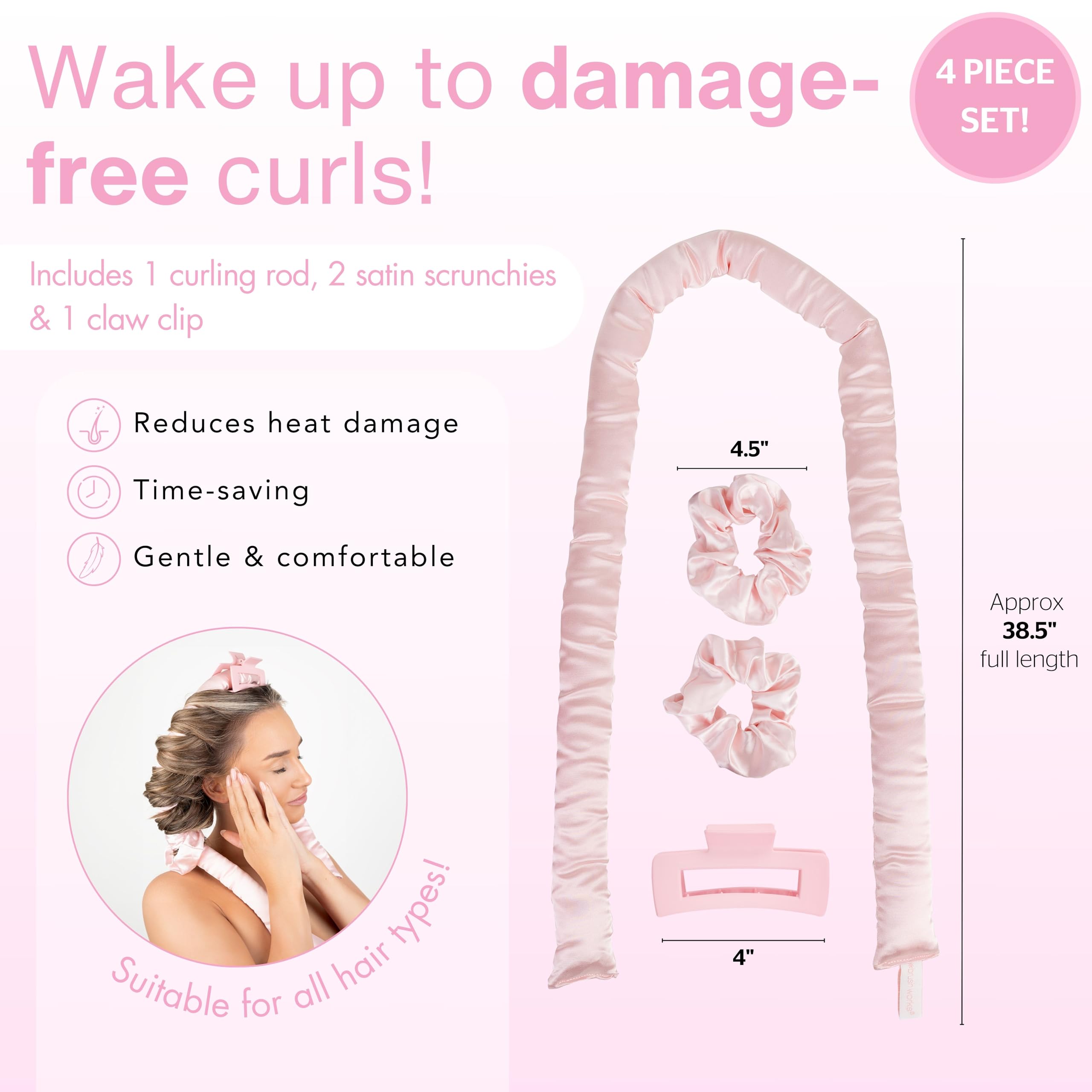 Brushworks Heatless Hair Curler Overnight No-Heat Curling Rod Set with Satin Scrunchies 5