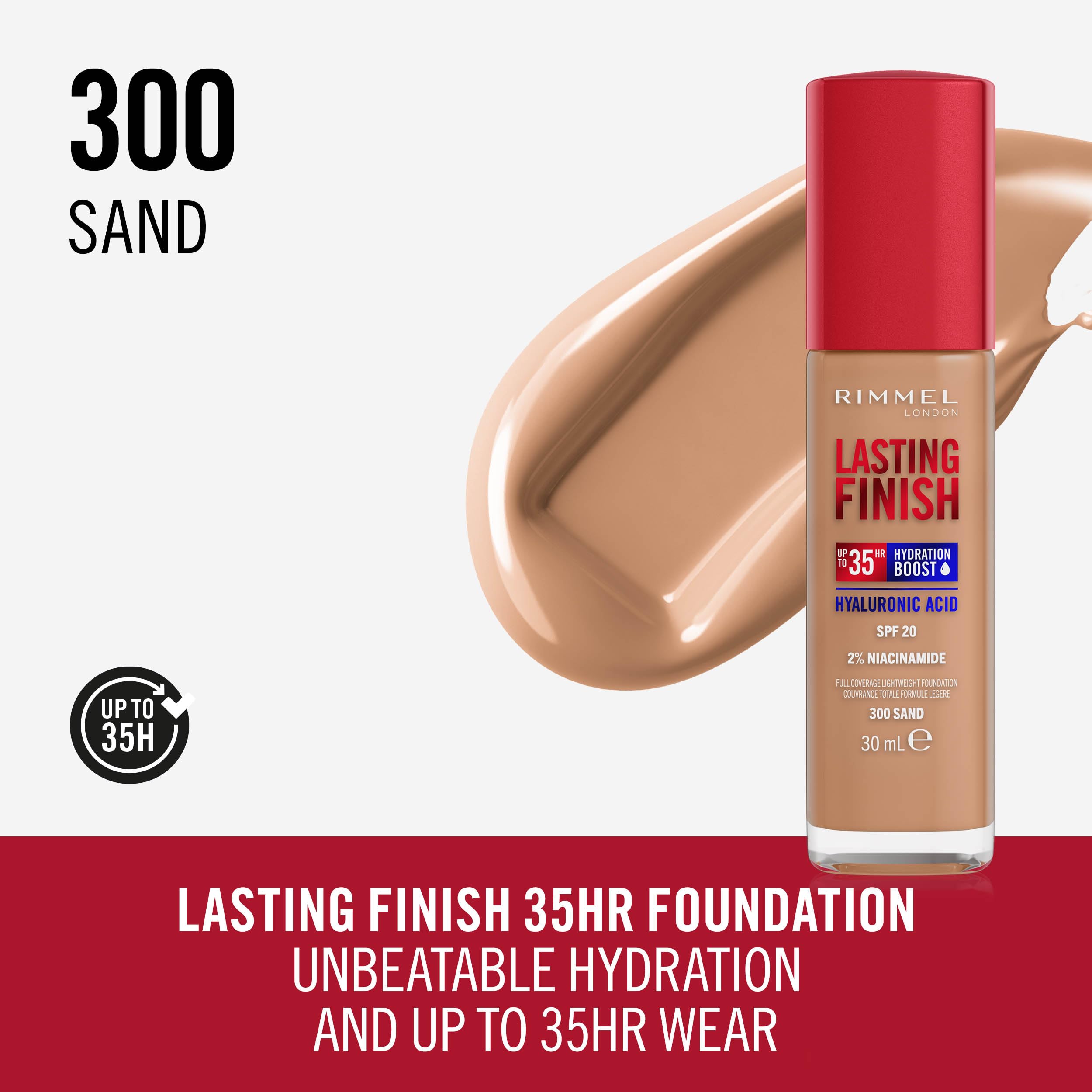 Rimmel Lasting Finish 35Hr Foundation 300 Sand - Full Coverage, Hydrating, SPF20