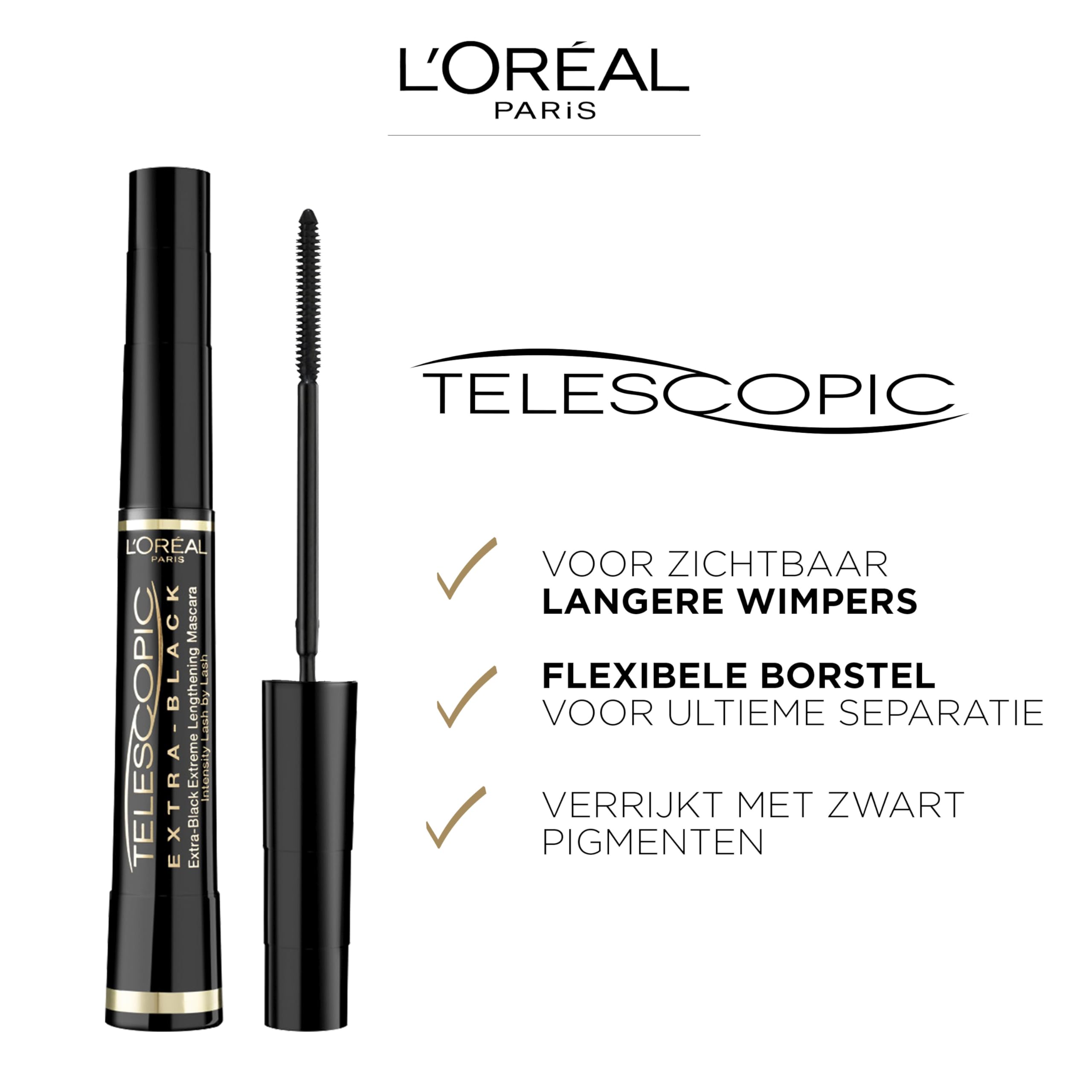 L'Oreal Paris Telescopic Mascara, Extra Black, Up to 60% Longer Looking Lashes