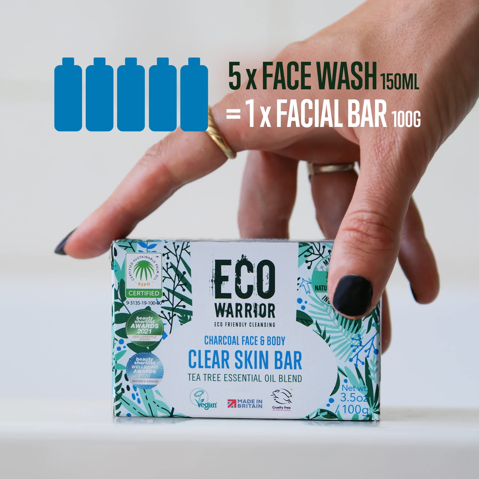 Eco Warrior Charcoal Seife für klare Haut | Vegan, tierversuchsfrei, umweltfreundlich 3