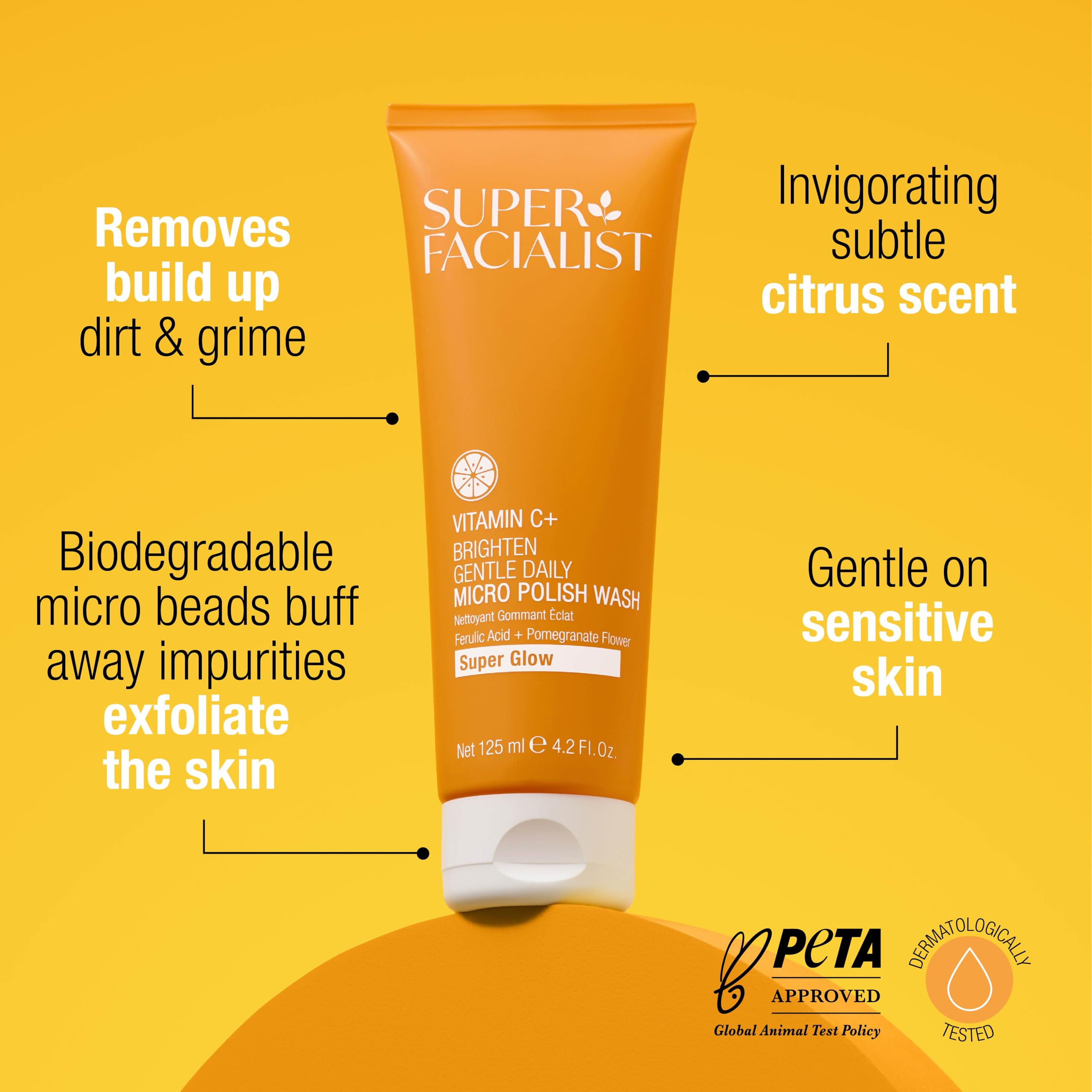 Super Facialist Vitamin C + Gentle Daily Micro Polish Wash with Biodegradable Beads, 125ml