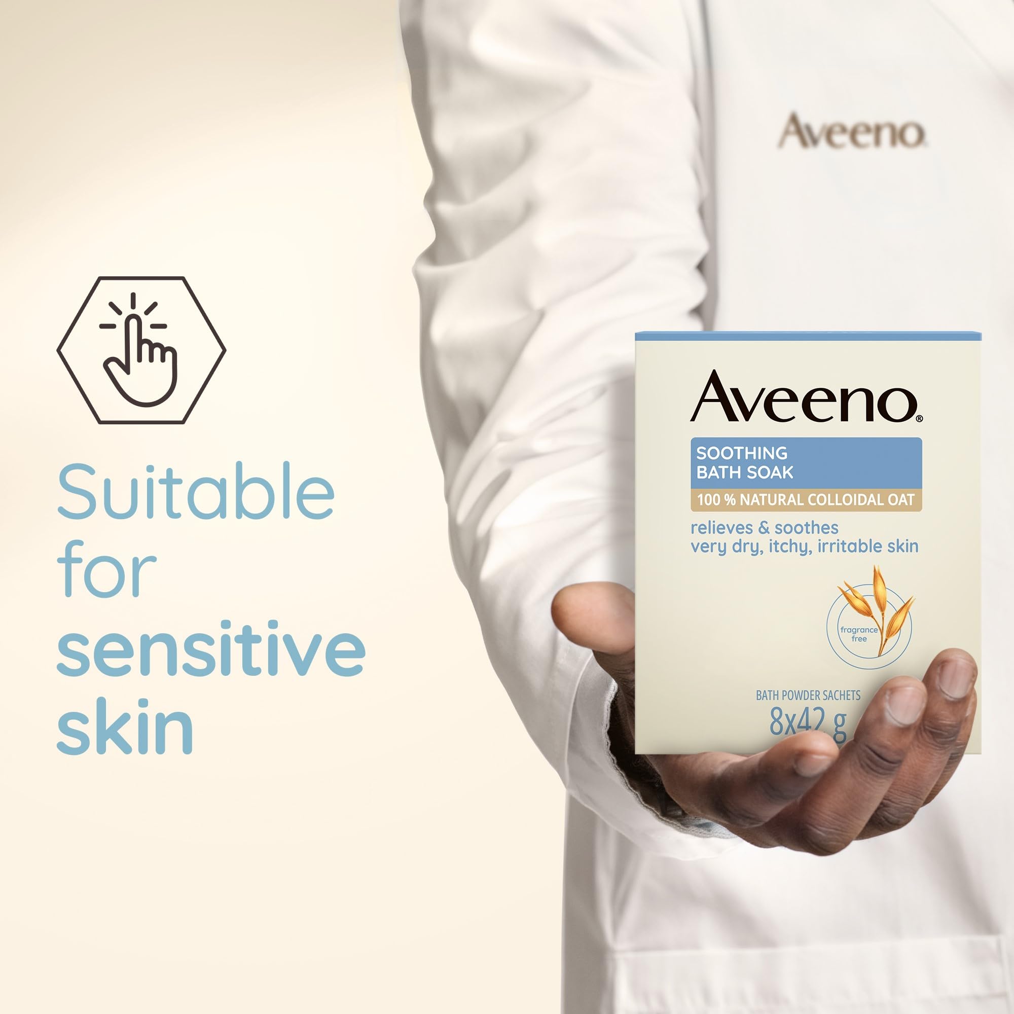 Aveeno Beruhigendes Badesalz mit 100 % natürlichem kolloidalem Hafer, geeignet für empfindliche Haut, lindert und beruhigt sehr trockene, juckende und gereizte Haut, 8 x 42 g Pulverbeutel 4