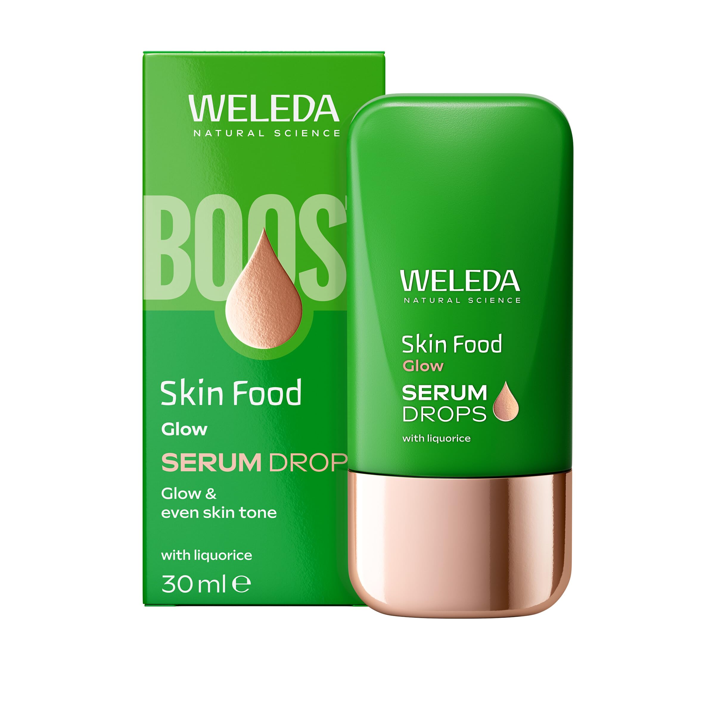 Weleda Skin Food Glow Gesichtsserum-Tropfen, Gesichtsserum mit Süßholz, reduziert Pigmentflecken, verleiht einen strahlenden Teint, 100 % zertifiziert natürlich, biologisch, vegan, 30 ml