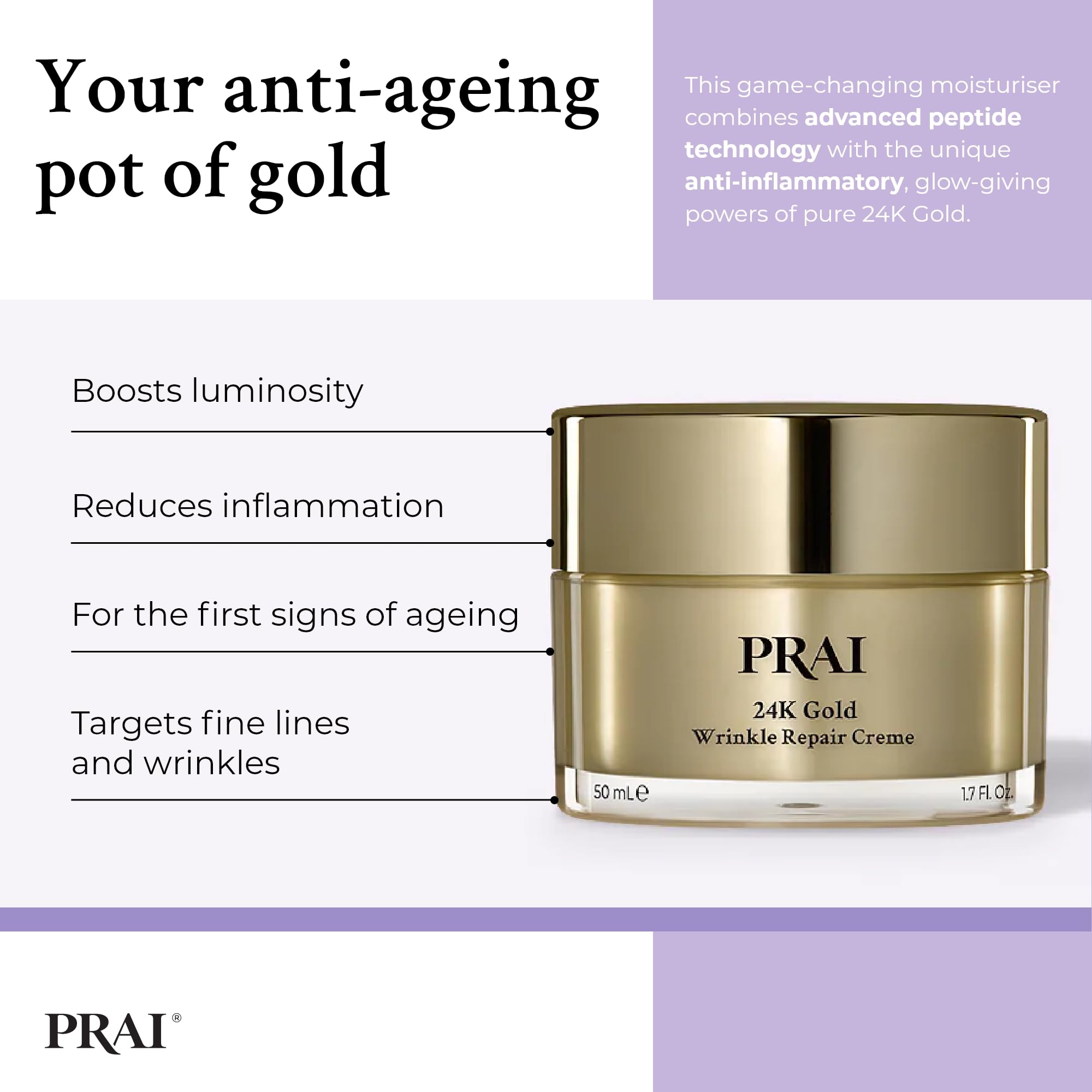 PRAI 24k Gold Caviar Wrinkle Repair Creme 50ml - Intensive Anti-Ageing & Firming