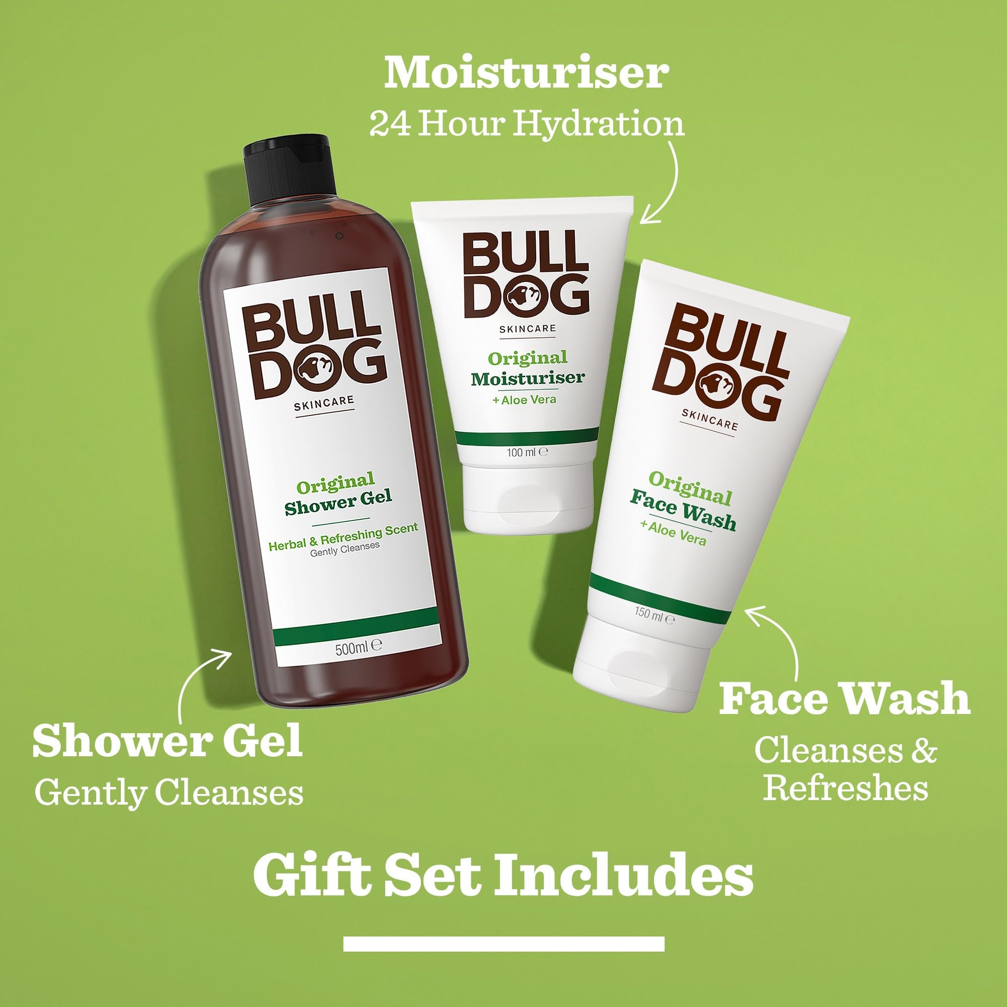 Bulldog Skincare Original Grooming Kit for Men - Face Moisturiser, Face Wash & Shower Gel Gift Set