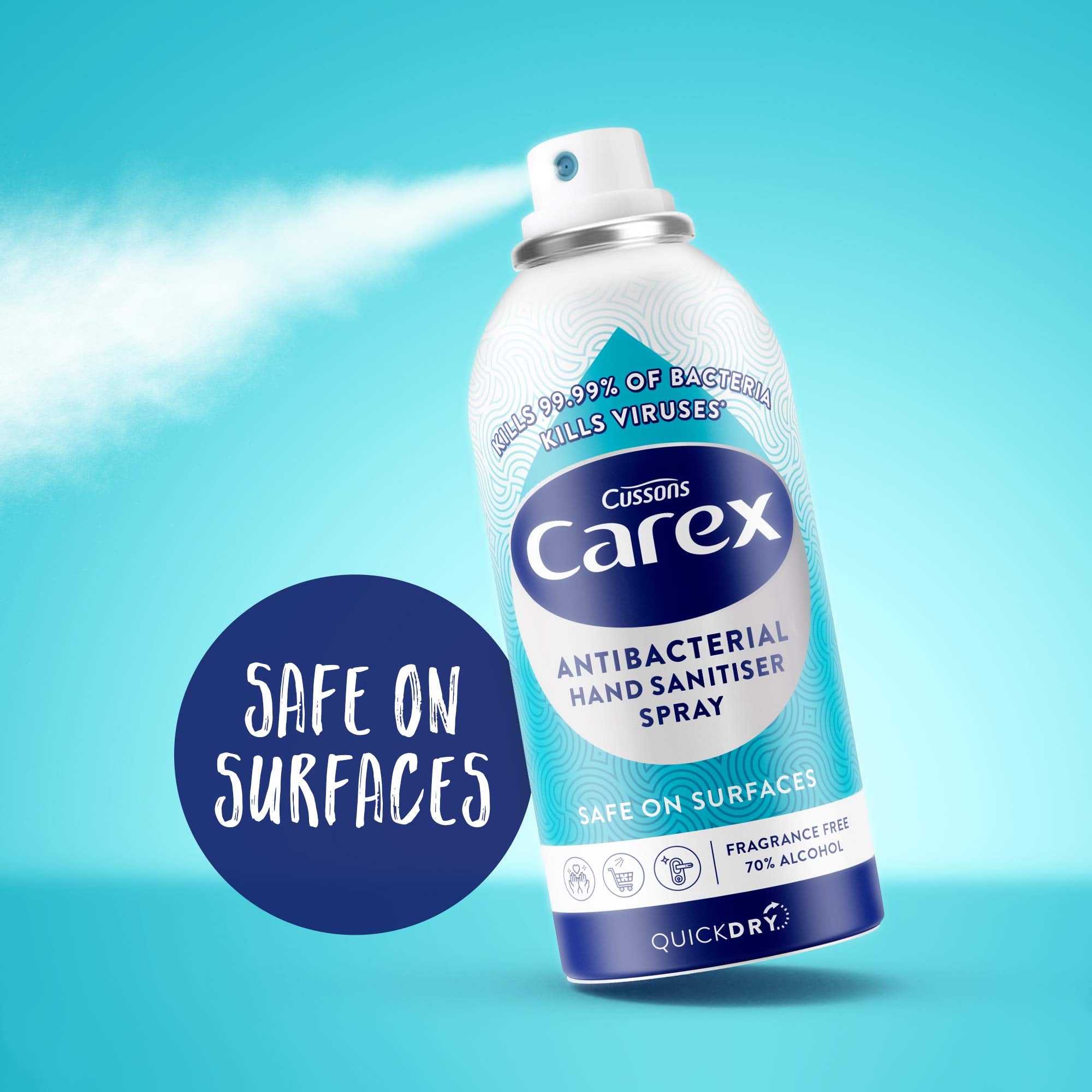 Carex Antibacterial Original Hand and Surface Sanitiser Spray with 70% Alcohol 4