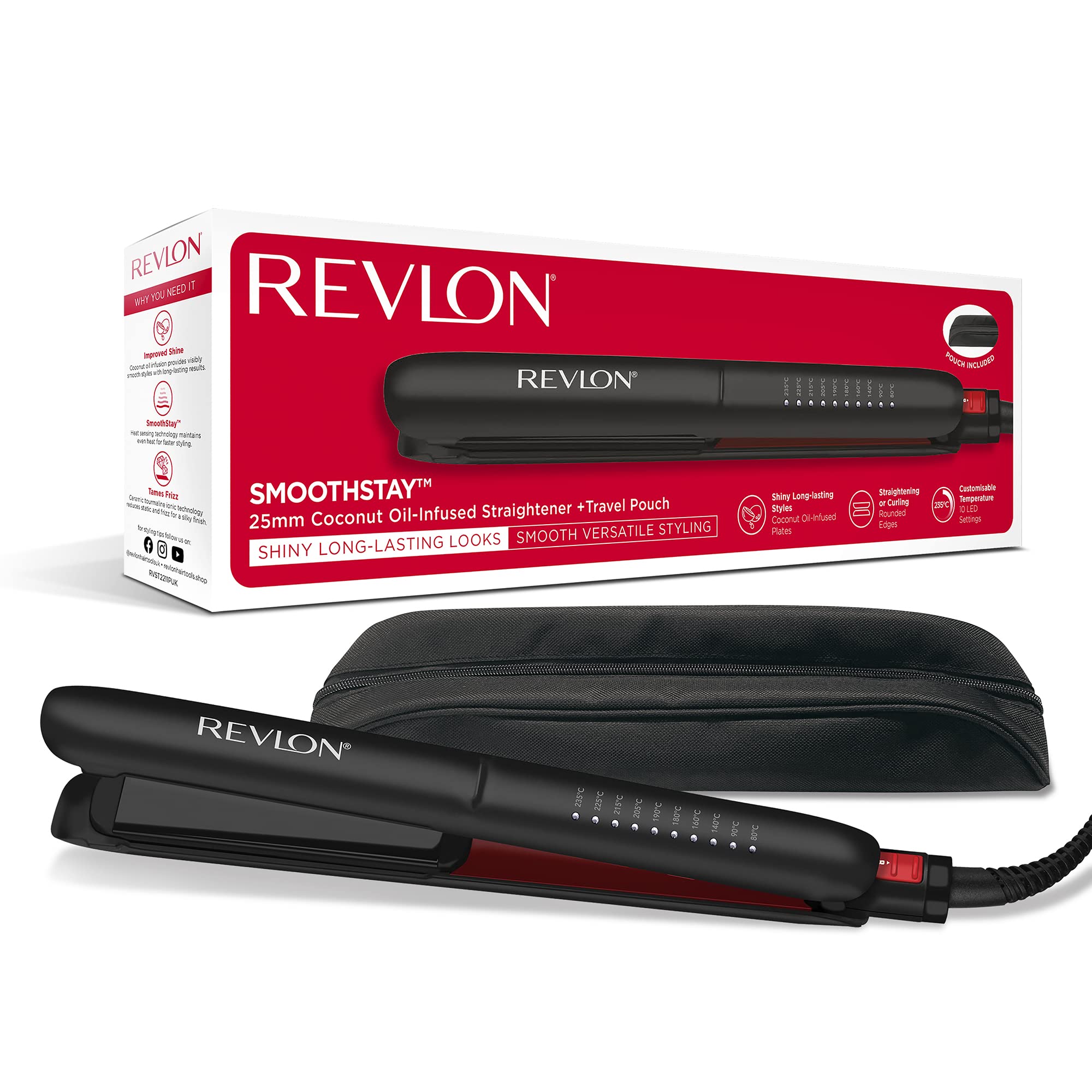 Revlon Smoothstay Hair Straightener with Coconut Oil-Infused 25mm Triple-Coated Ceramic Plates