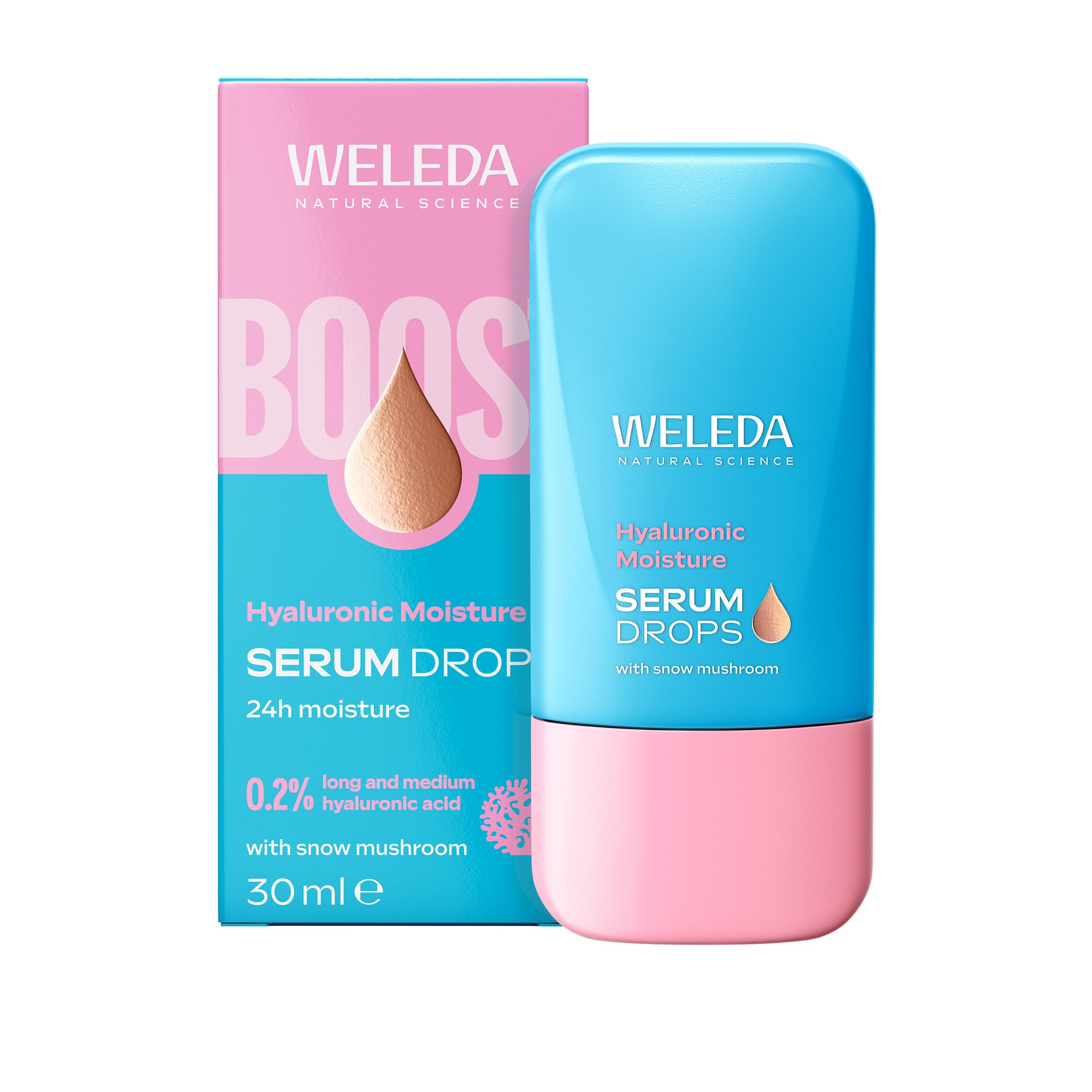 Weleda Hyaluron-Feuchtigkeitsserum-Tropfen mit Schneepilz, Gesichtsserum für 24 Stunden Feuchtigkeit, intensive Hydratisierung, 100 % zertifiziert natürlich, biologisch, vegan, 30 ml